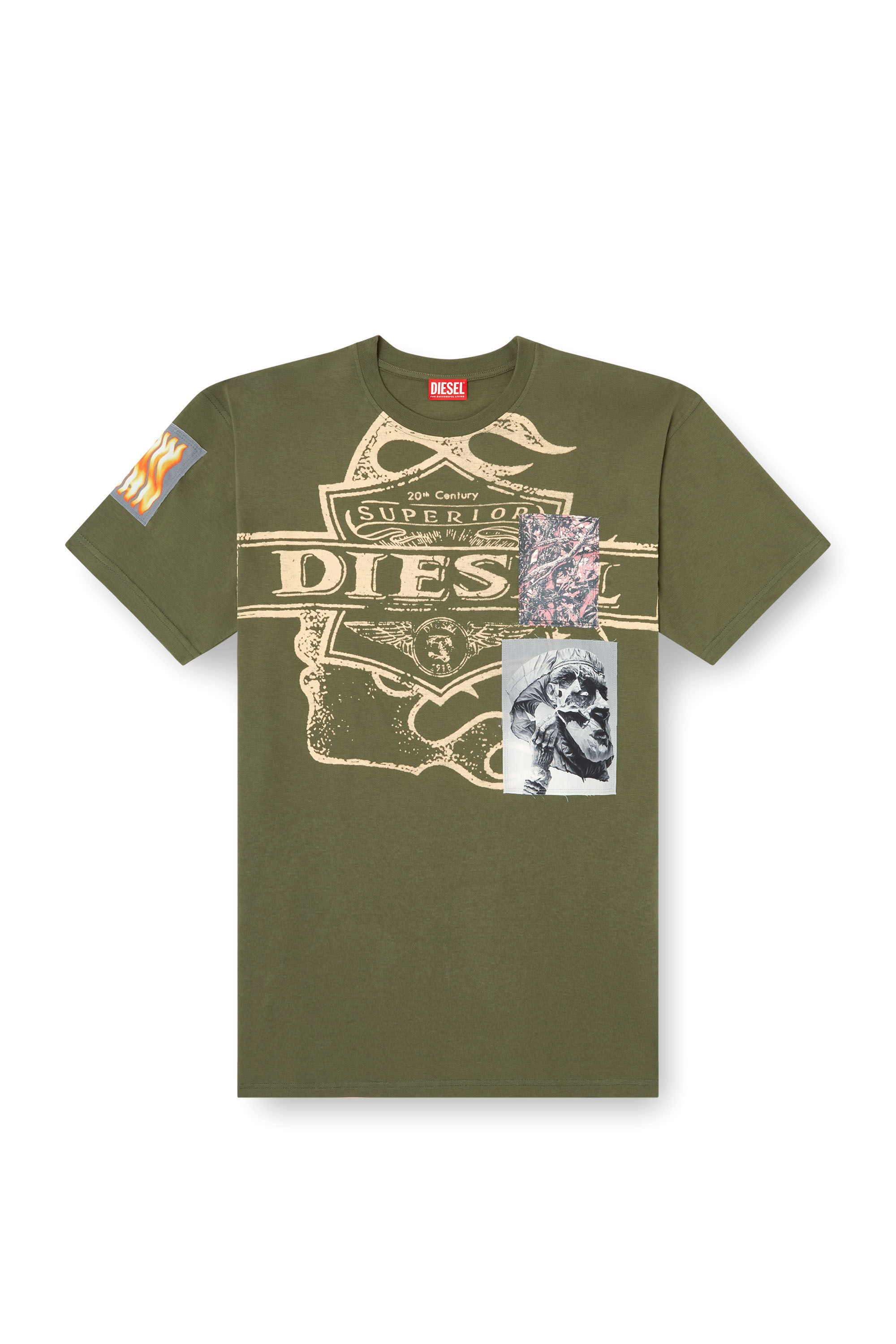 Diesel - T-BOXT-SLITS-R8, T-shirt avec empiècement Homme in Vert - 2