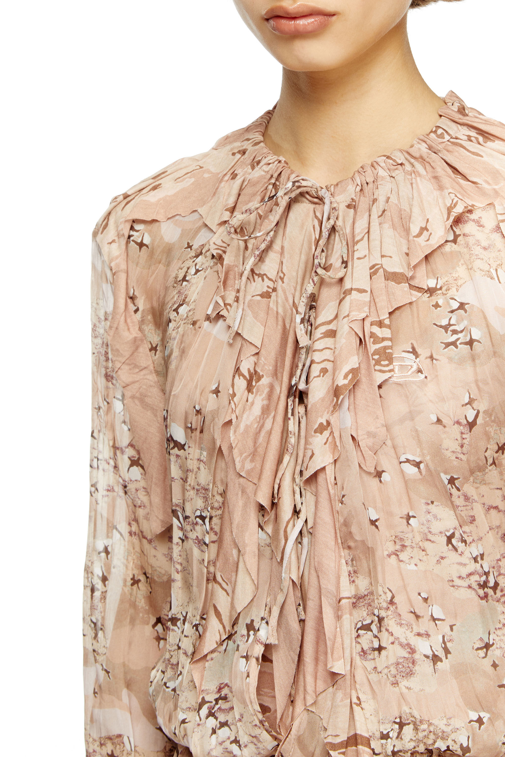 Diesel - D-AZZLING-R1, Maxi robe froufrous en mousseline camouflage Femme in Rose - 5