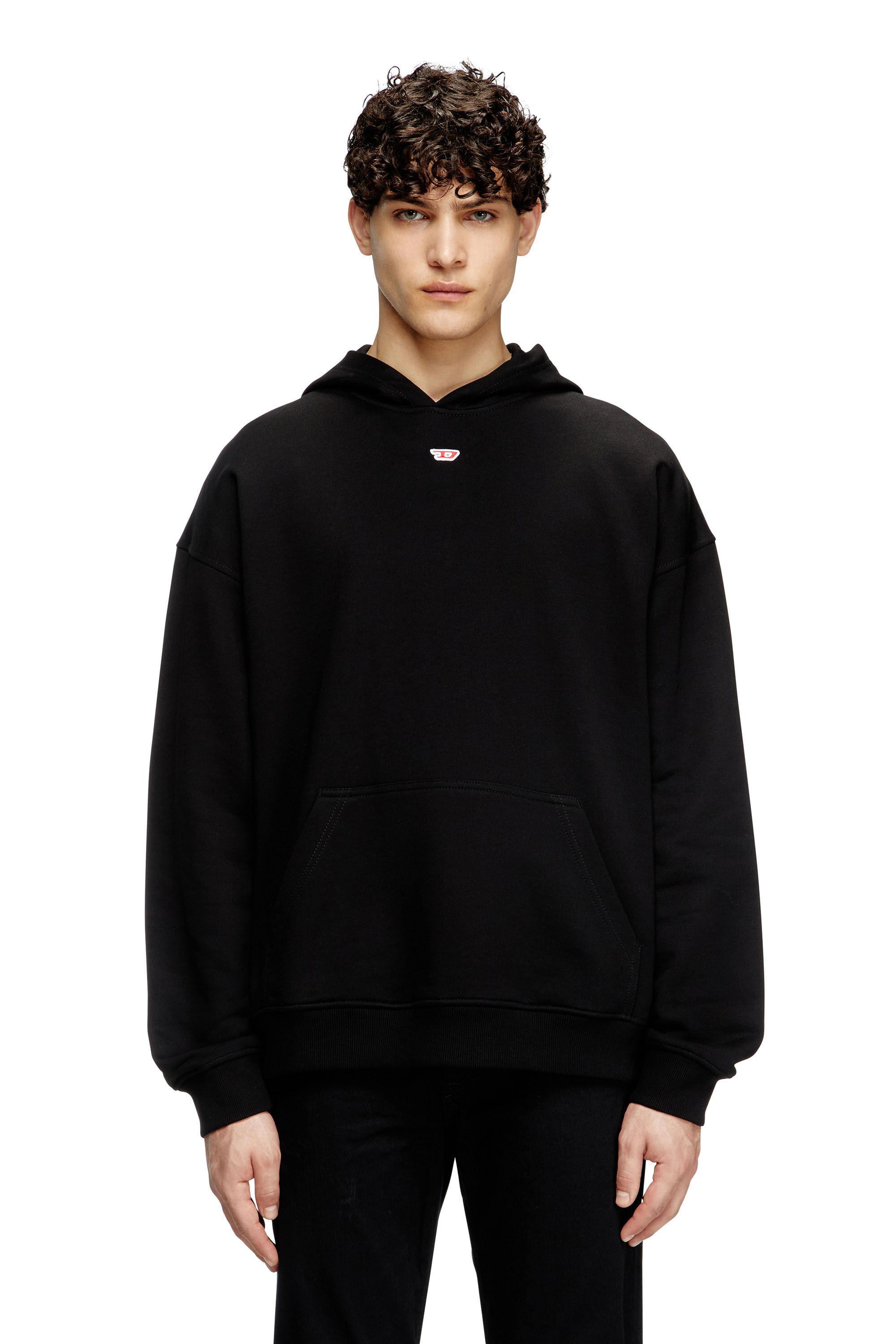 トップス RHDIESEL D Logo Over size Half Sweat Men's Hoodie with D logo patch | Black | Diesel