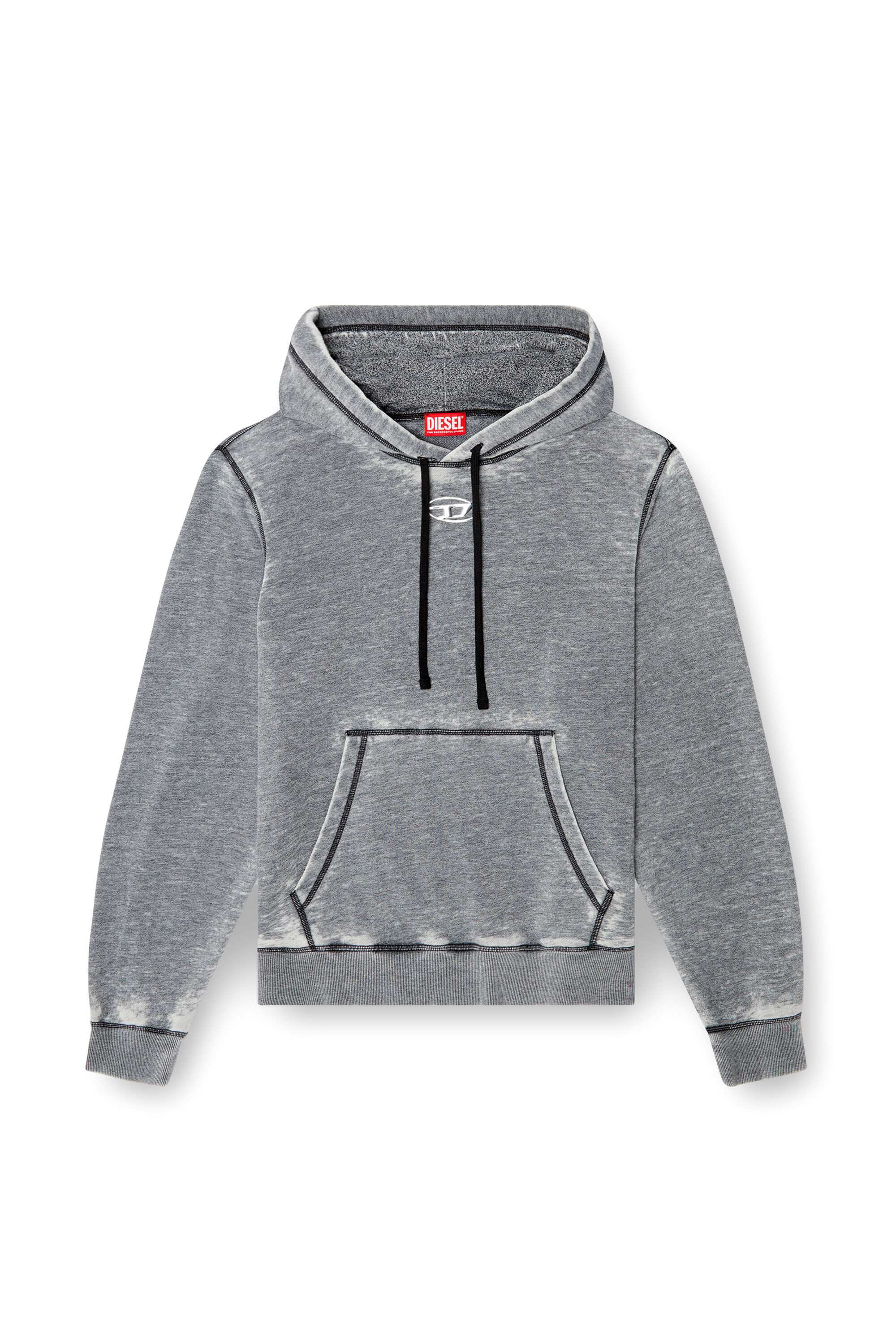 Diesel - S-GINN-HOOD-PAK, Sweat-shirt à capuche burnout avec logo aspect métal Homme in Gris - 2