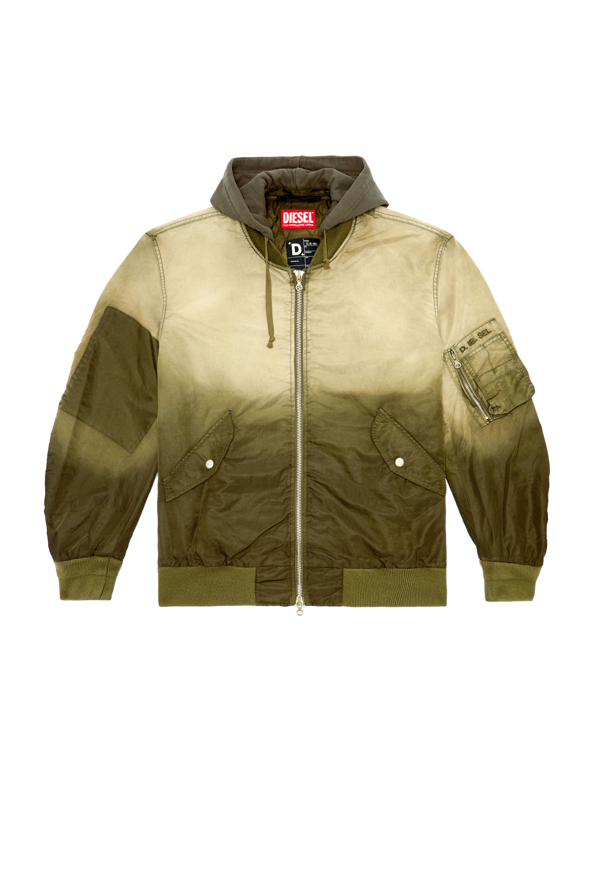 Diesel - J-COMMON, Veste bomber à capuche en satin de nylon traité Homme in Marron - 2