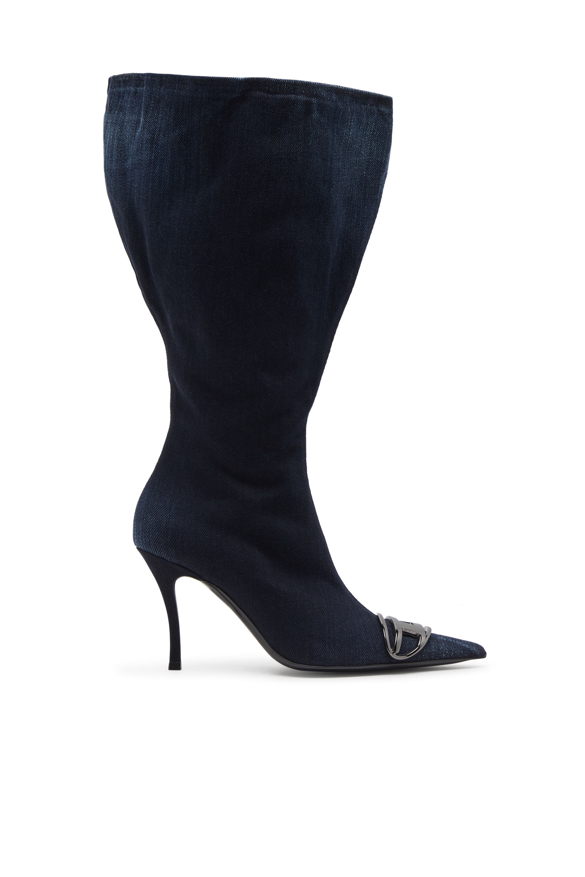 Diesel - D-VENUS KB LARGE, Bottes montantes en denim hauteur genou avec tige large Femme in Bleu - 1