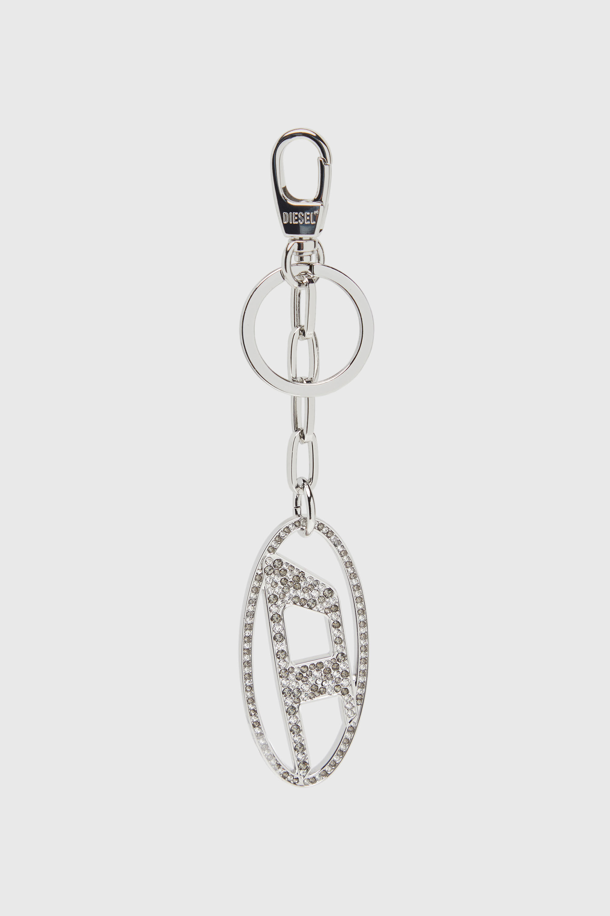 Diesel - HOLY-C, Porte-cl&eacute;s Oval D en m&eacute;tal avec cristaux Femme in Gris argent&eacute; - 1