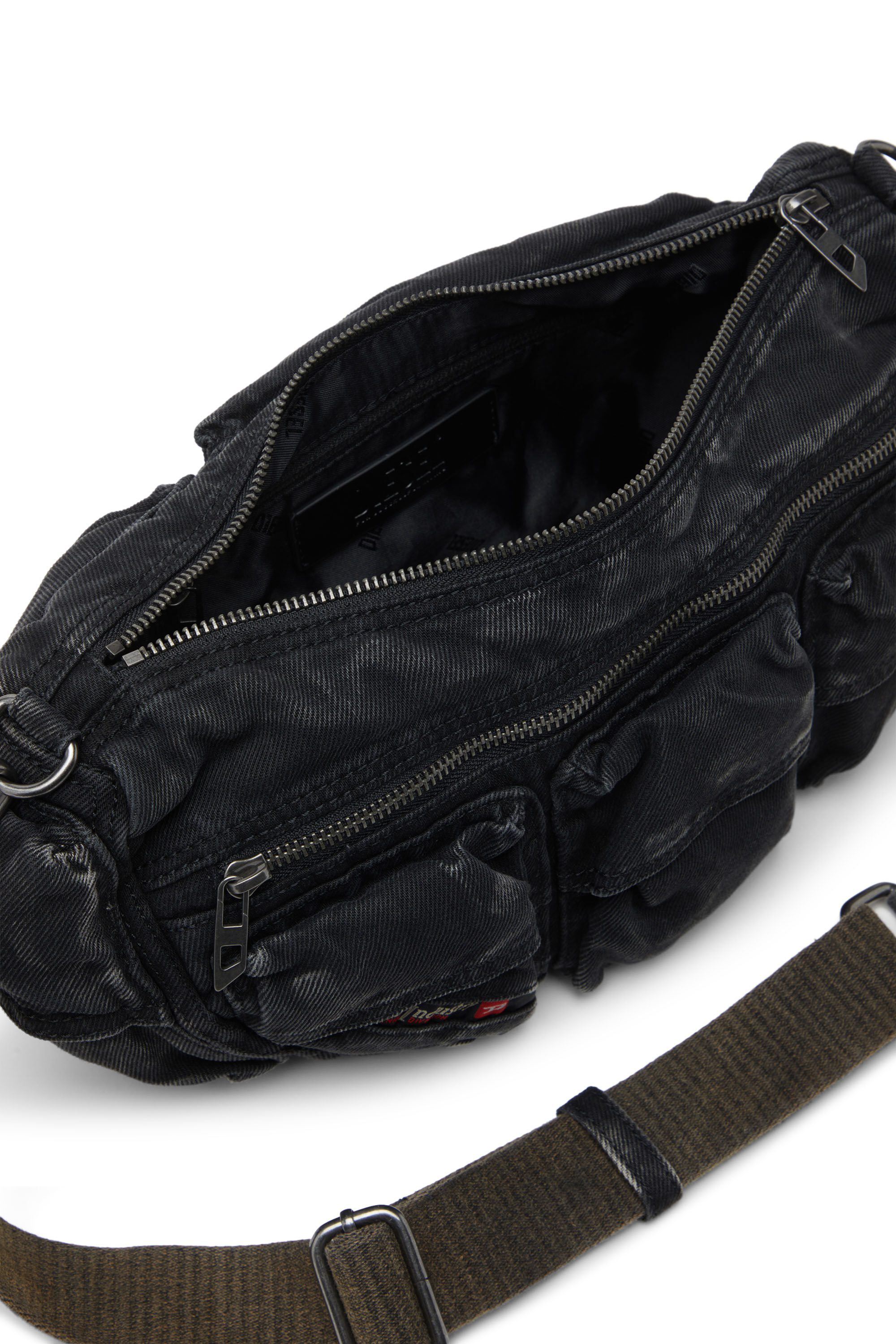 Diesel - MULTI-PKTS SHOULDER BAG X, Multi-Pkts-Sac multipoches en denim délavé Mixte in Noir - 2