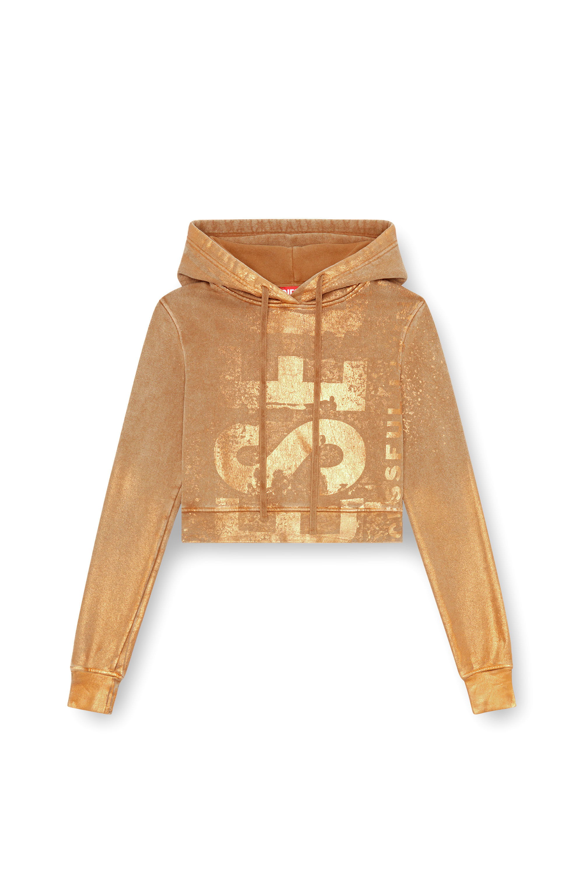 Diesel - F-SLIMMY-HOOD-P6, Sweat-shirt à capuche crop avec effets métallisés Femme in Marron - 2