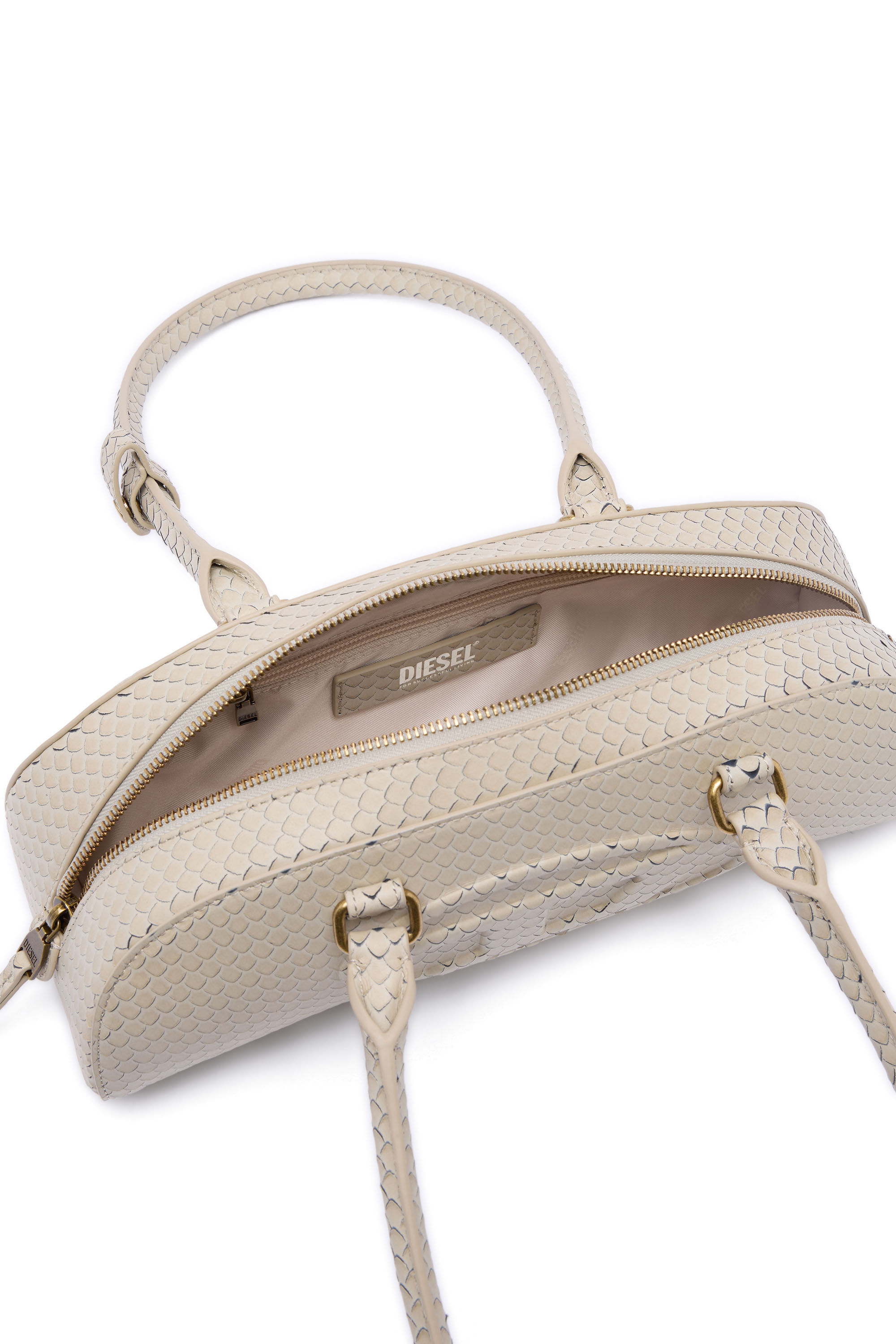 Diesel - 1DR DOME SHOULDER EW, 1DR Dome-Sac bowling allong&eacute; en cuir effet serpent Femme in Beige - 4