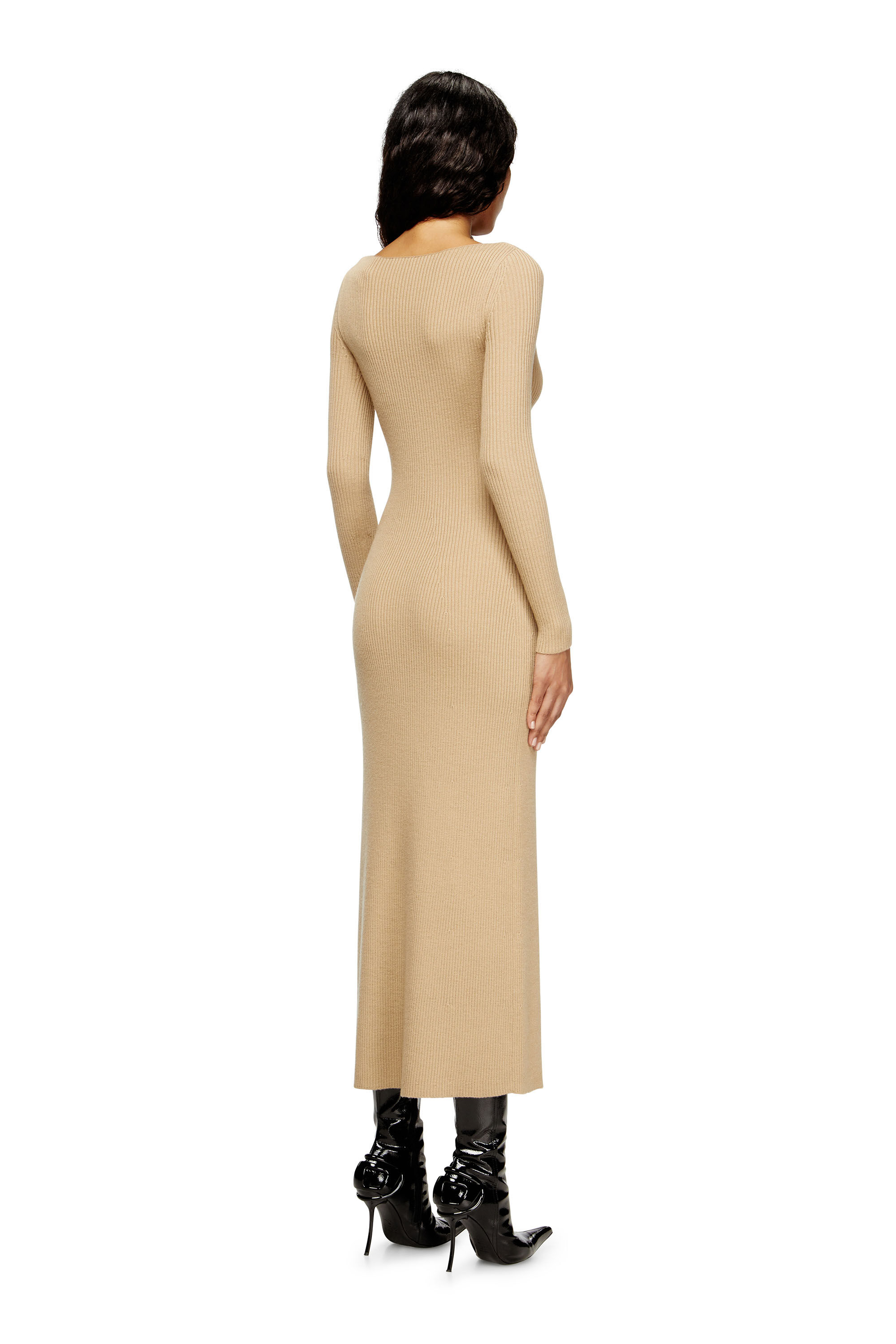 Diesel - M-OLONI, Robe midi en laine avec incrustation Femme in Marron - 4