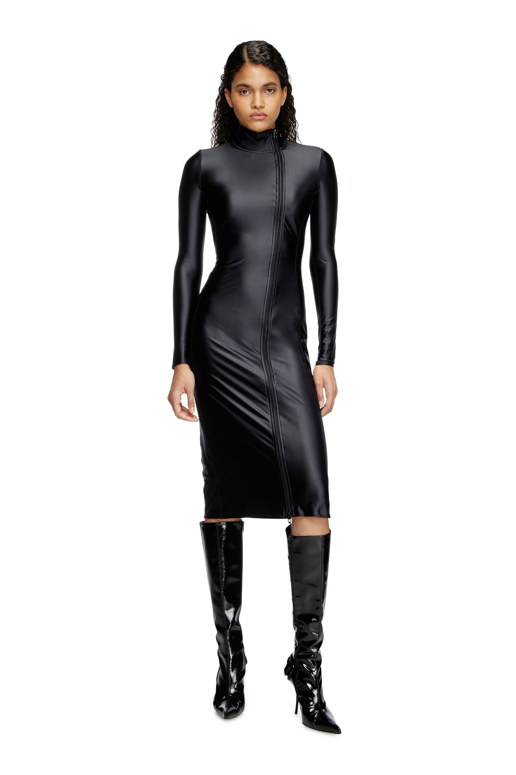 【送料&関税込】Diesel D-silver Mock Neck Midi Dress Women's Mock collar long-sleeve midi dress with chintz