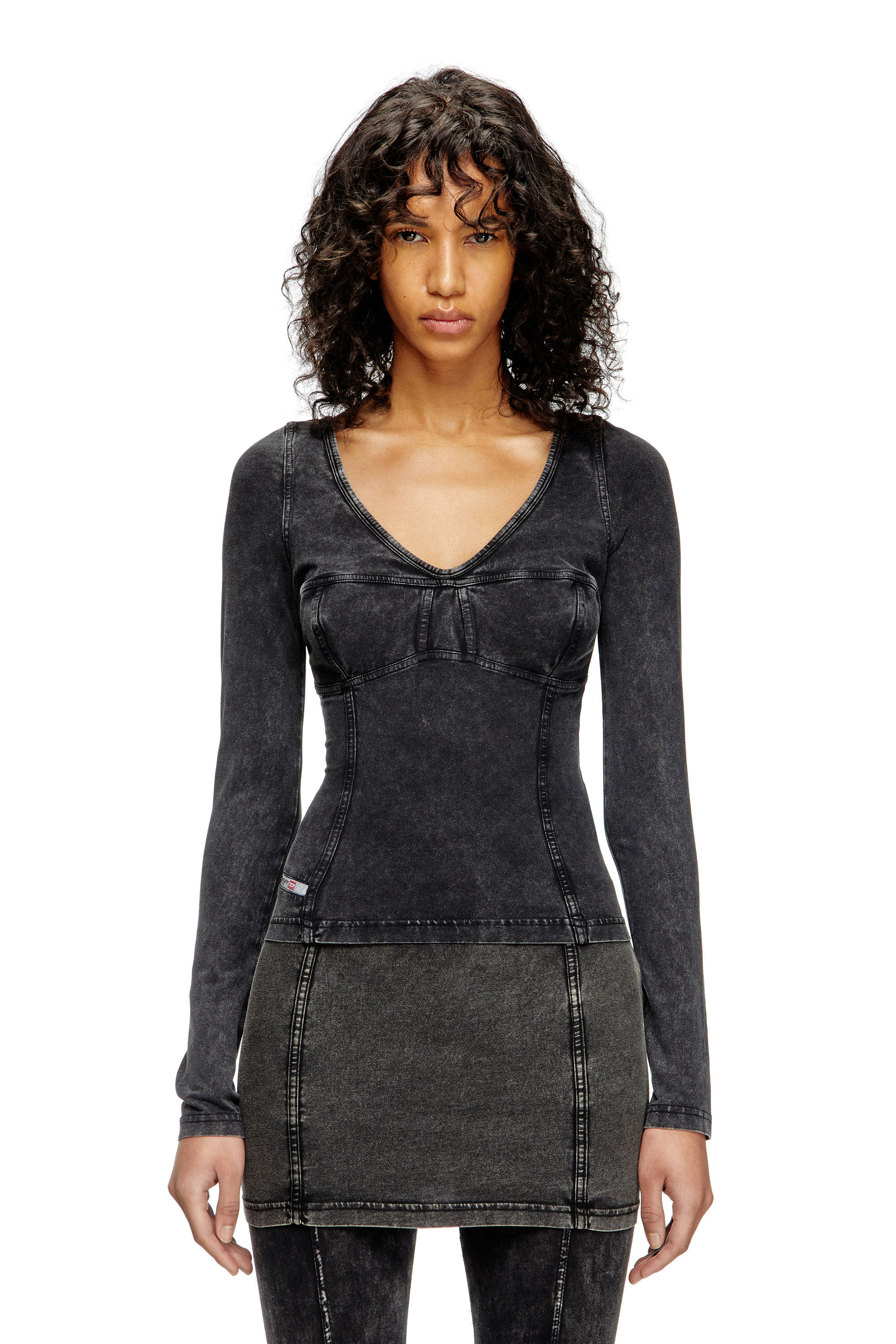 Diesel - T-ELIN, Top à manches longues à effet denim Femme in Noir - 3