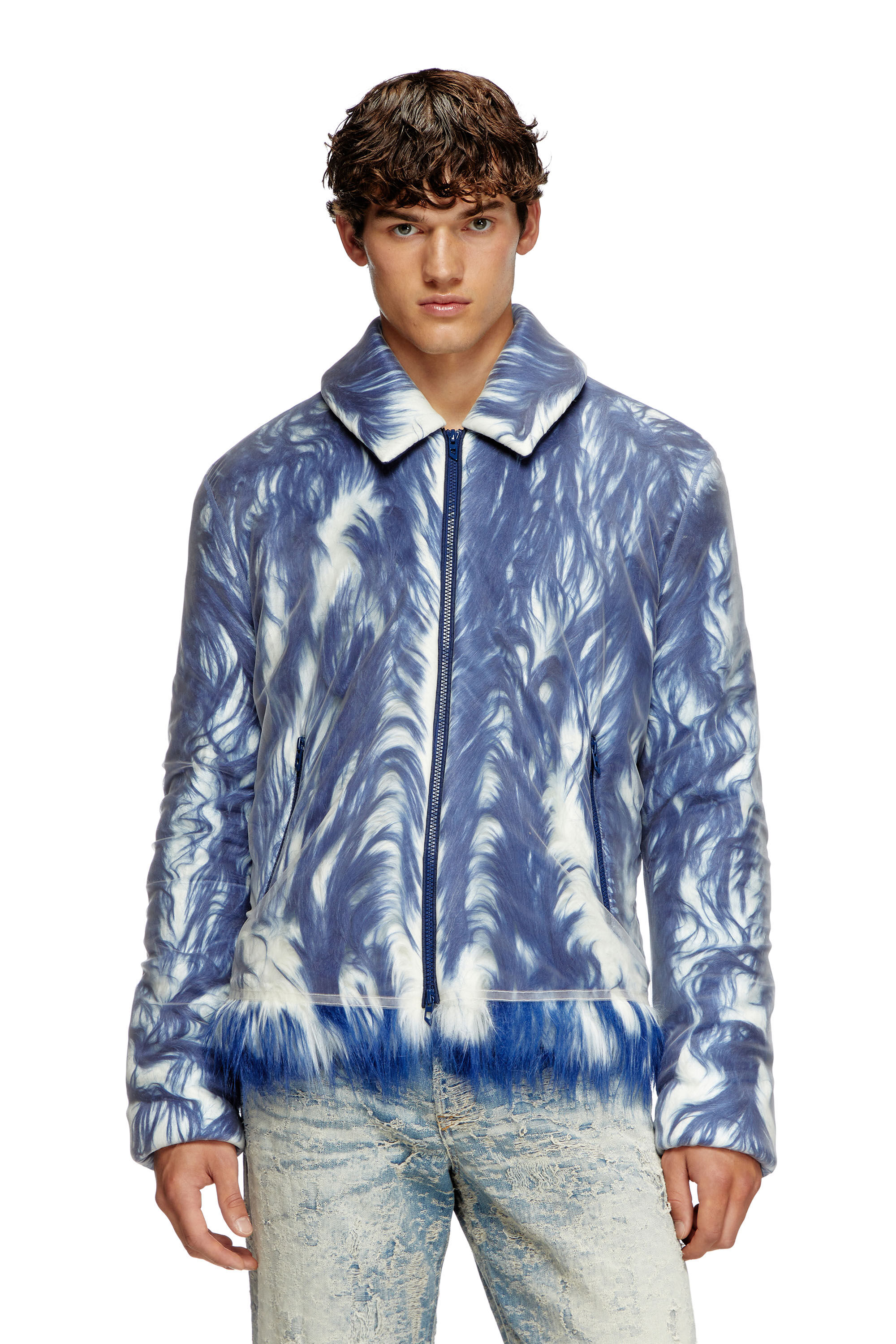 Diesel - W-WOUFY, Veste duveteuse avec superposition de tulle transparent Homme in Bleu - 3