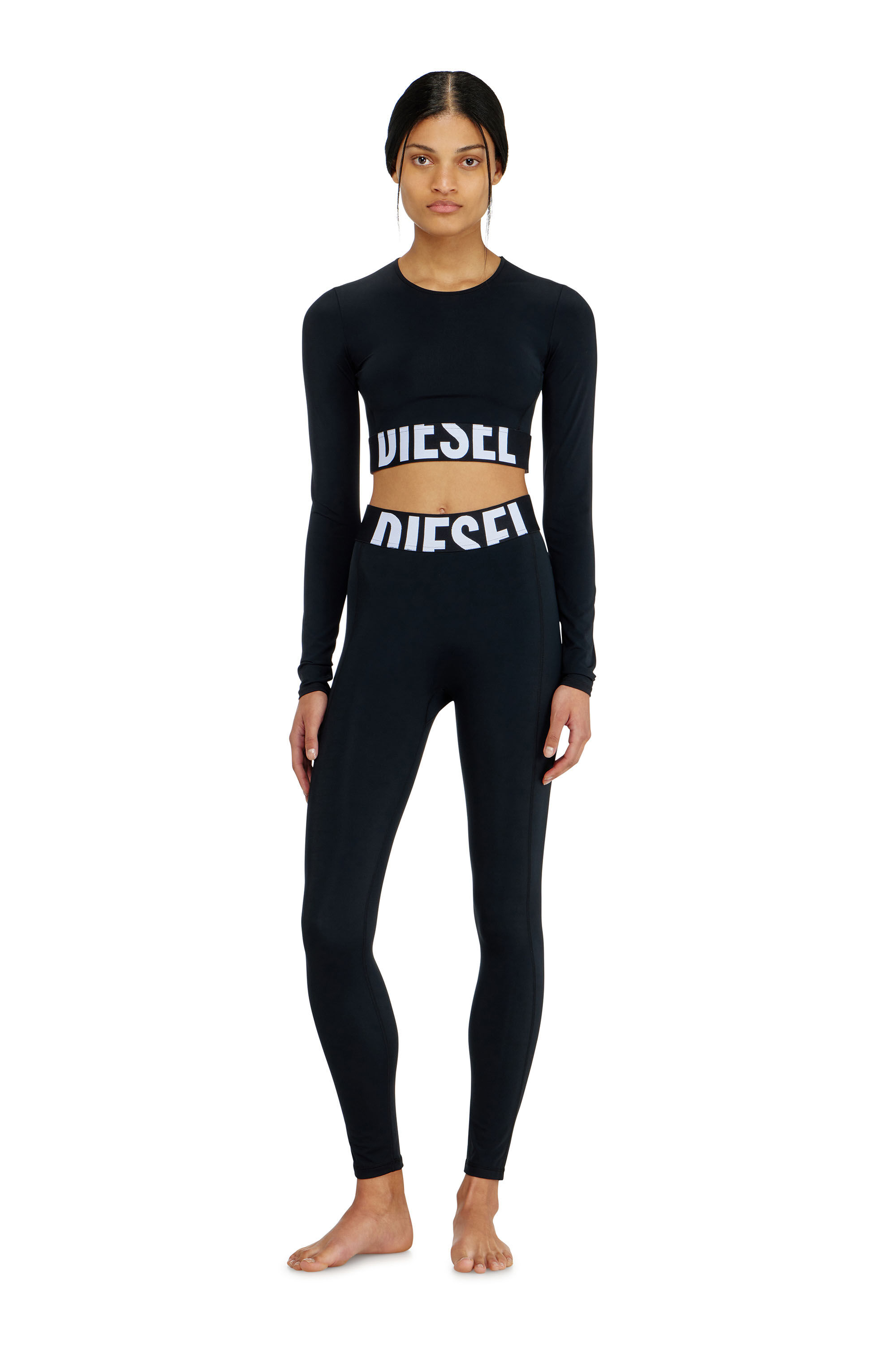 Diesel - ADELINE-D-POP, Leggings en microfibre avec logo tronqu&eacute; Femme in Noir - 1
