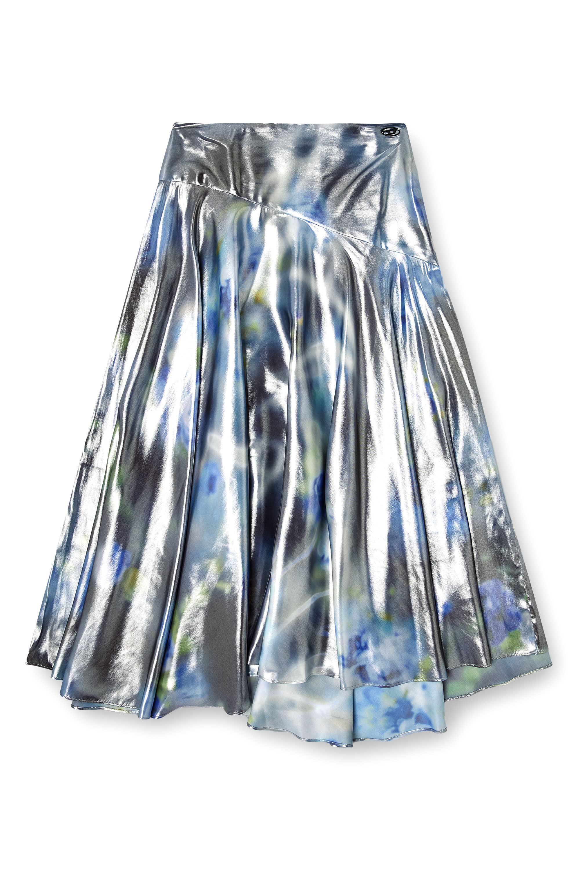 Diesel - O-ZULIE-S2, Jupe à demi-longueur métallique avec imprimé rose flou Femme in Bleu - 2