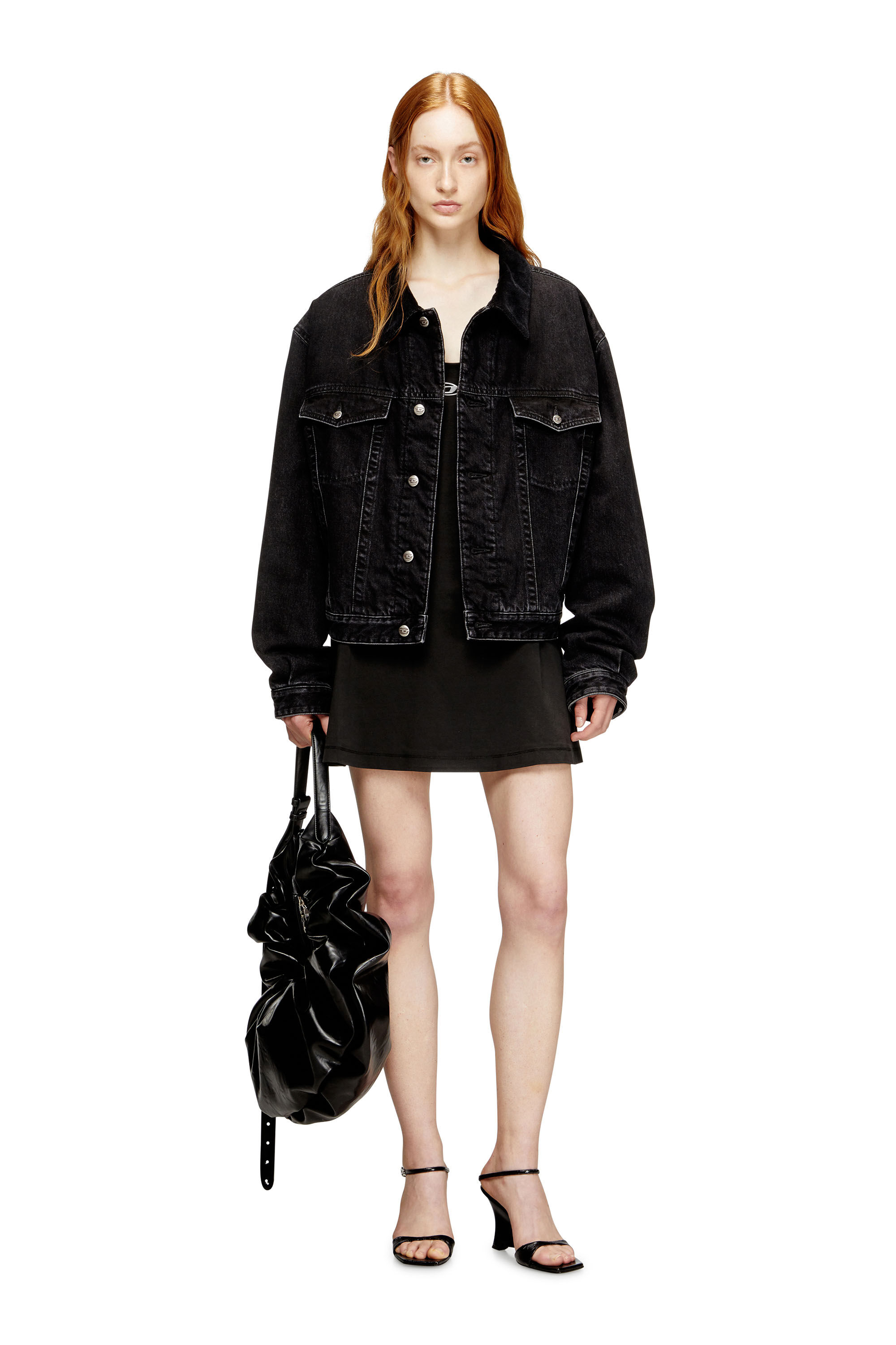 Diesel - D-NEWHOP-OD, Robe courte en coton avec logo Ovale D Femme in Noir - 1