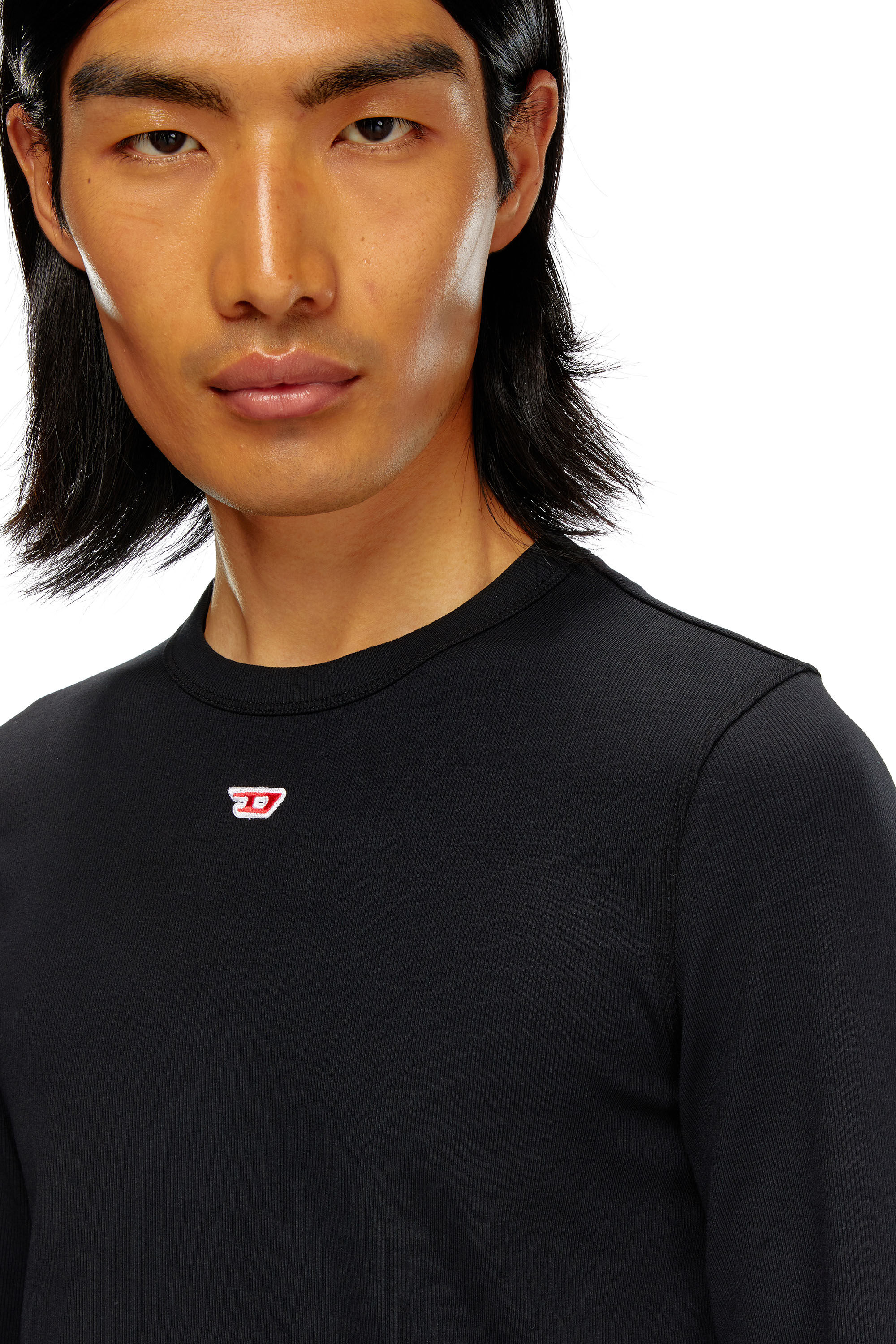 DIESEL d-ribber-ls-n タイニーロゴTシャツ スリムフィット Men's Long-sleeve T-shirt with D patch | Black | Diesel