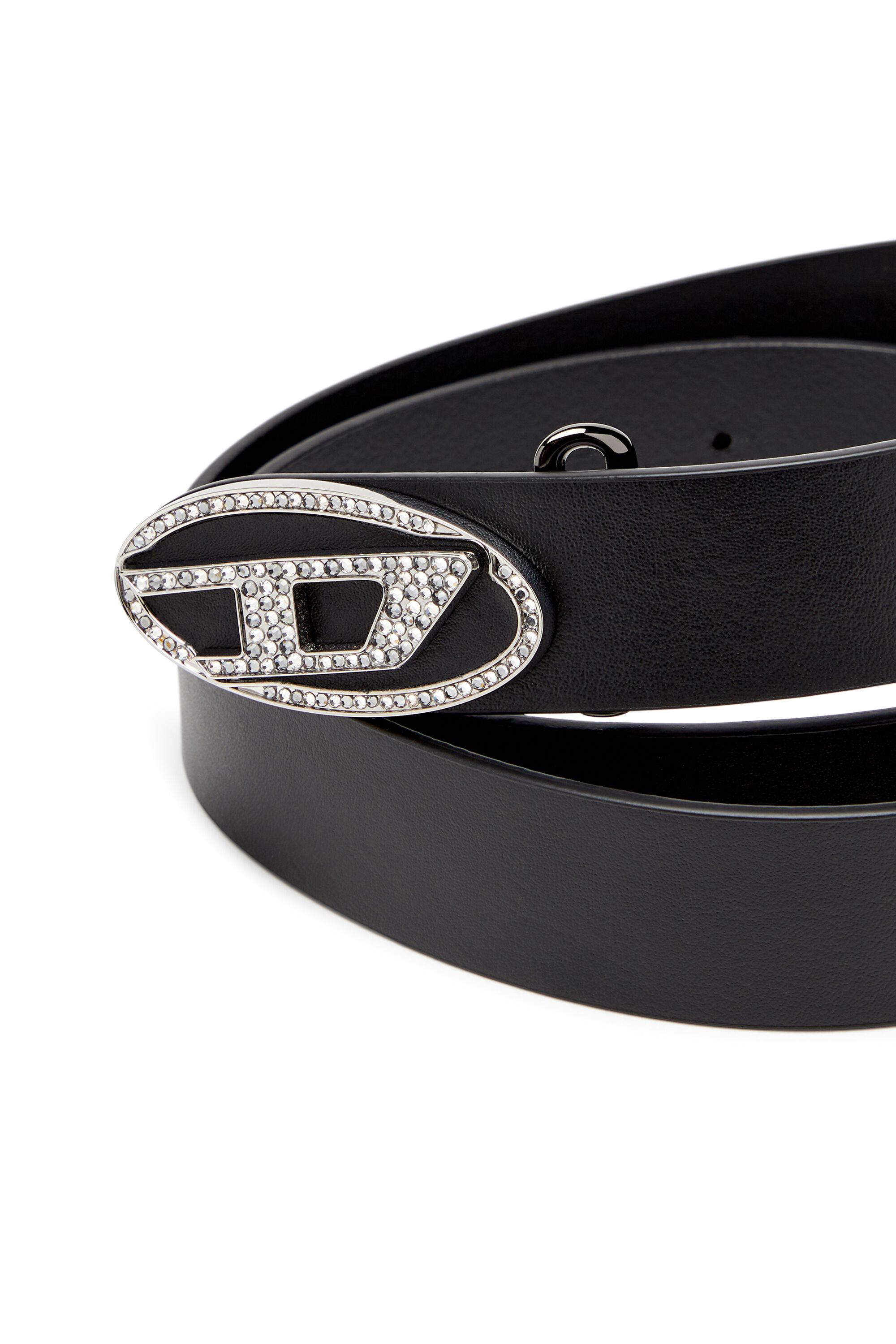 DIESEL　BELT　80　B-1DR-LAYER STRASS　X10305 Diesel Oval D Logo B-1DR-Layer Strass Belt Unisex Belt Black