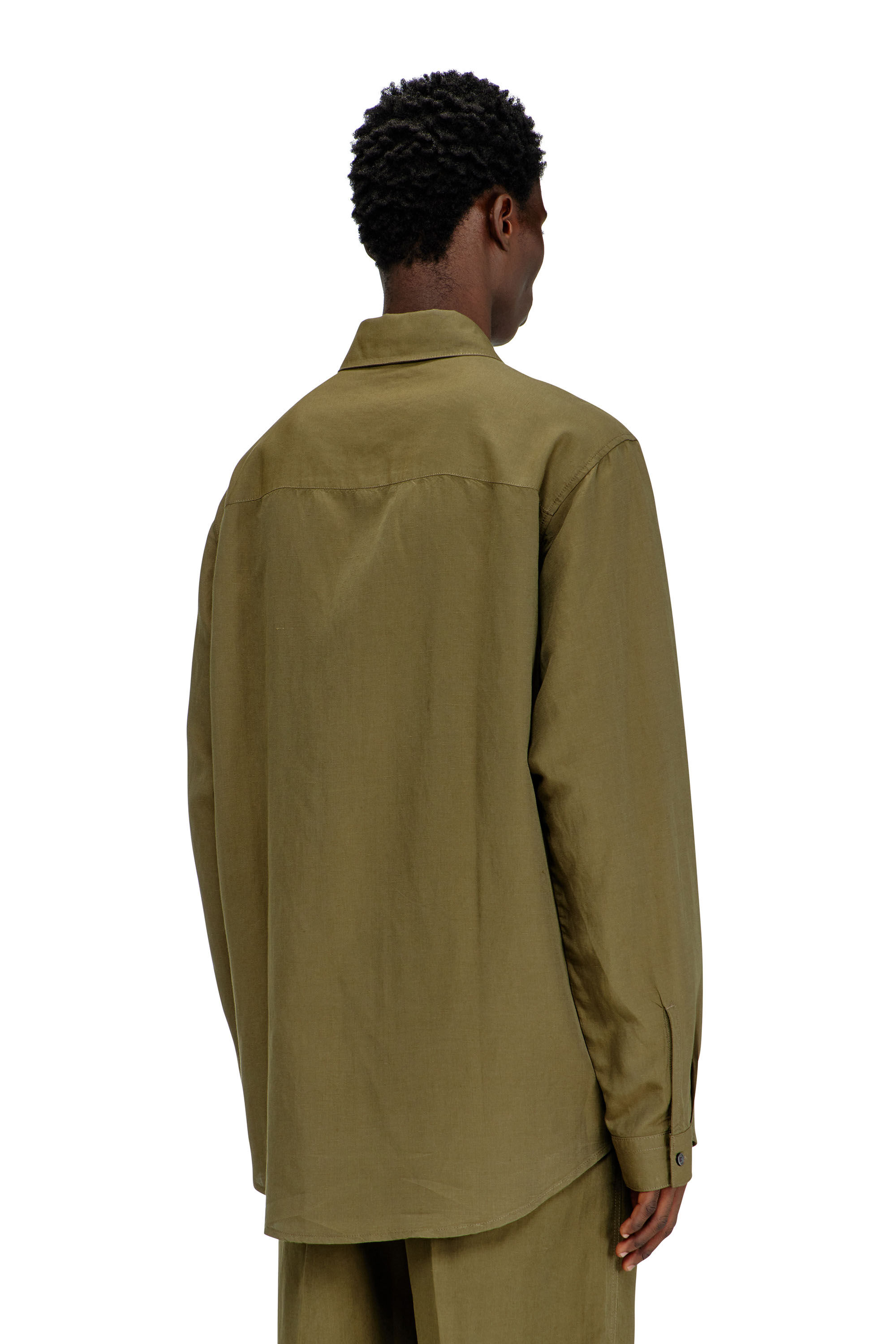 Diesel - S-SIMPLY-PGBS, Chemise en m&eacute;lange de lin avec broderie du logo Homme in Vert - 4