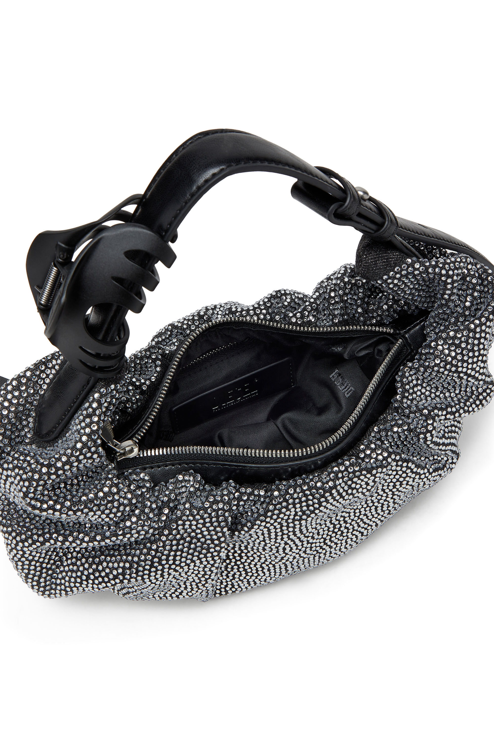 Diesel - GRAB-D HOBO S, Petit sac hobo froissé en denim à cristaux Femme in Noir - 5