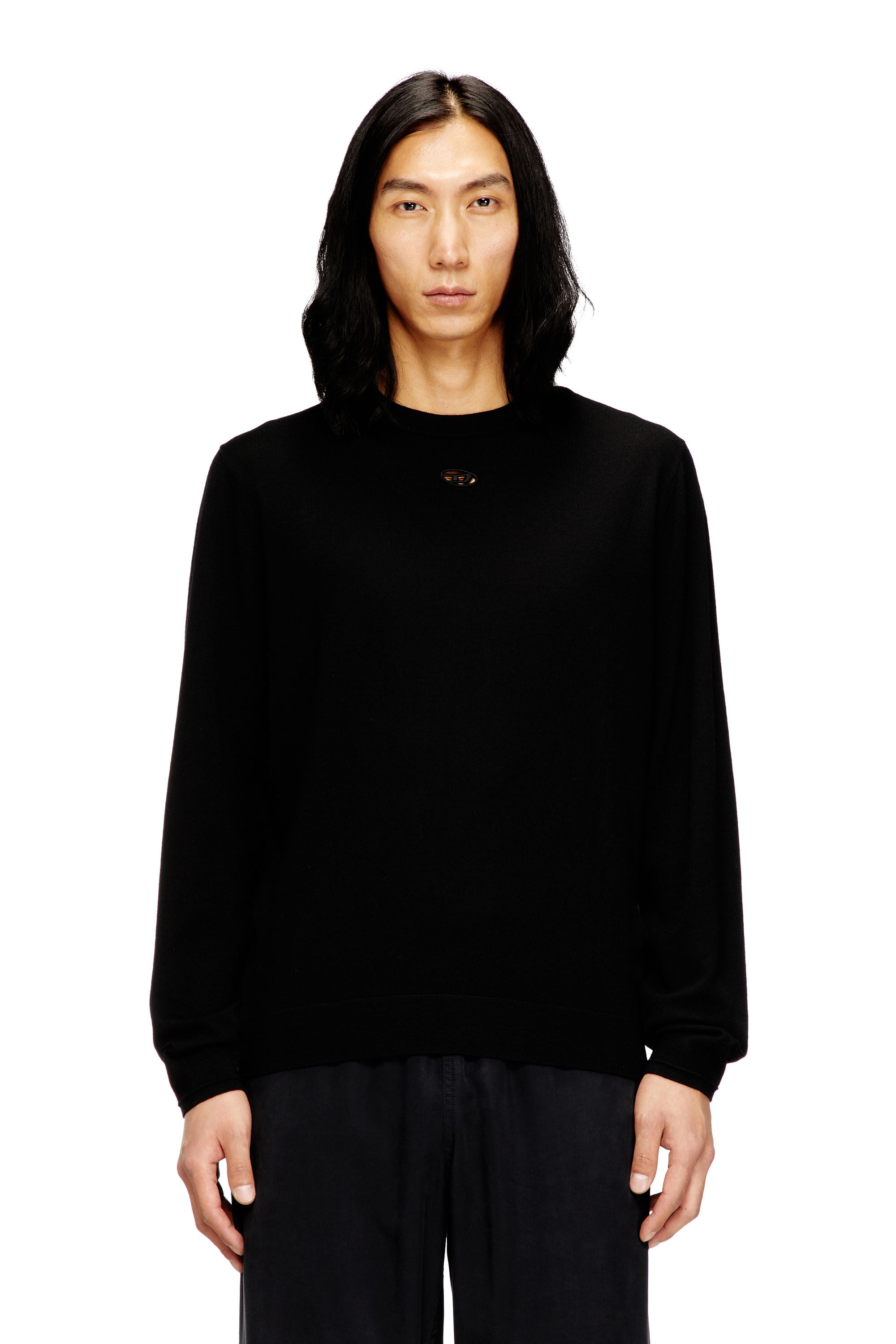 Diesel - K-VALIAM, Pull en laine avec logo cut-out Homme in Noir - 3