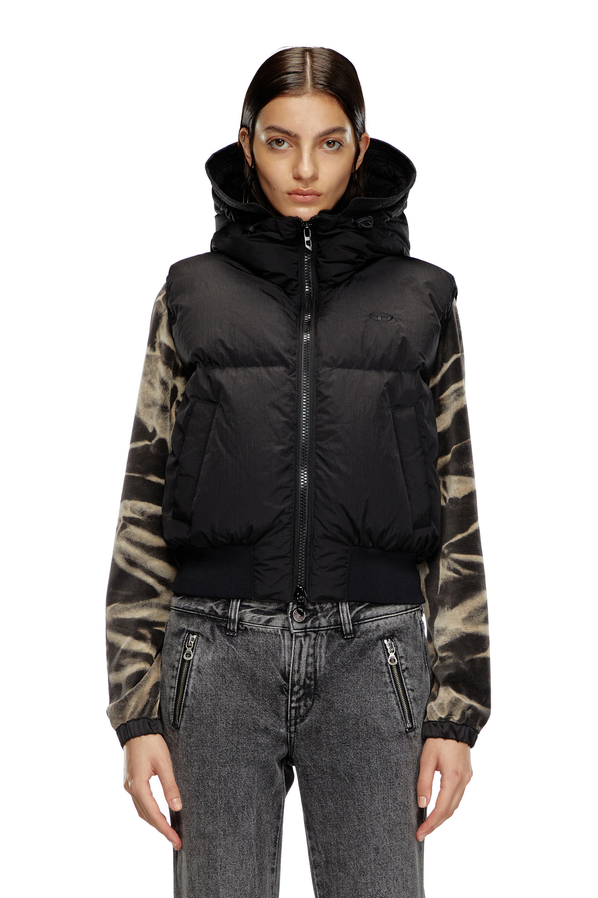 Diesel - W-PEYT-SSL-NEW-P1, Gilet sans manches à capuche en nylon froissé Femme in Noir - 3