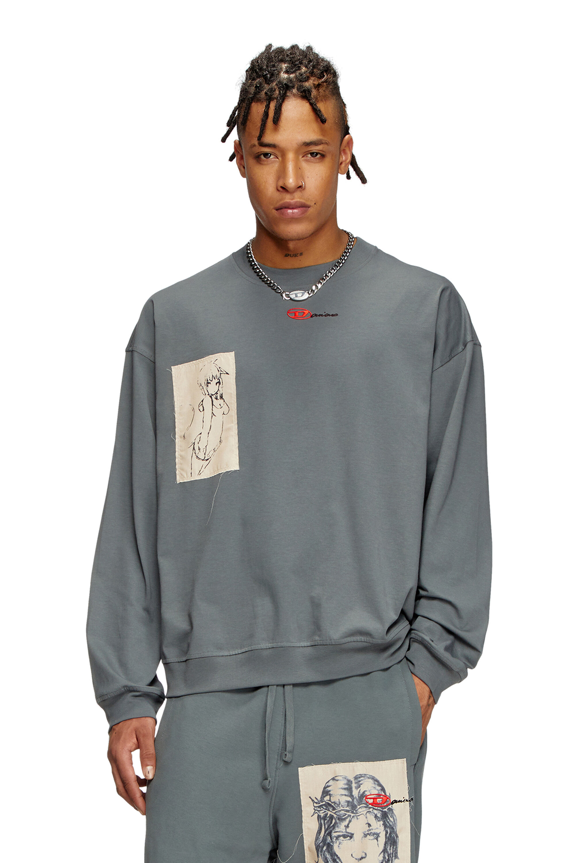 Women's Long-sleeve T-shirt with tattoo patches | Grey | Diesel