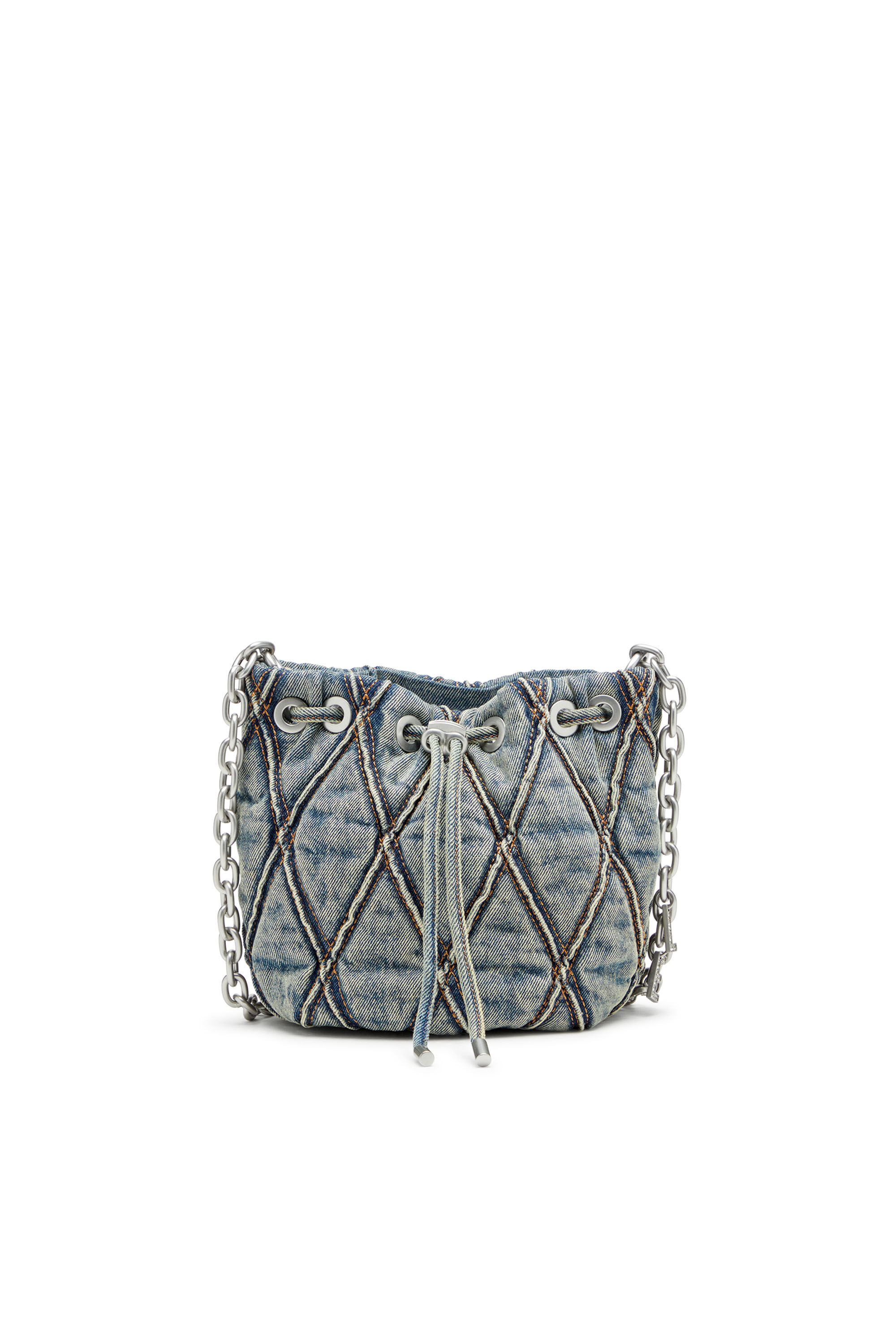 Diesel - CHARM-D BUCKET S, Charm-D S-Mini sac seau en denim matelass&eacute; &agrave; motif losange Femme in Bleu - 2