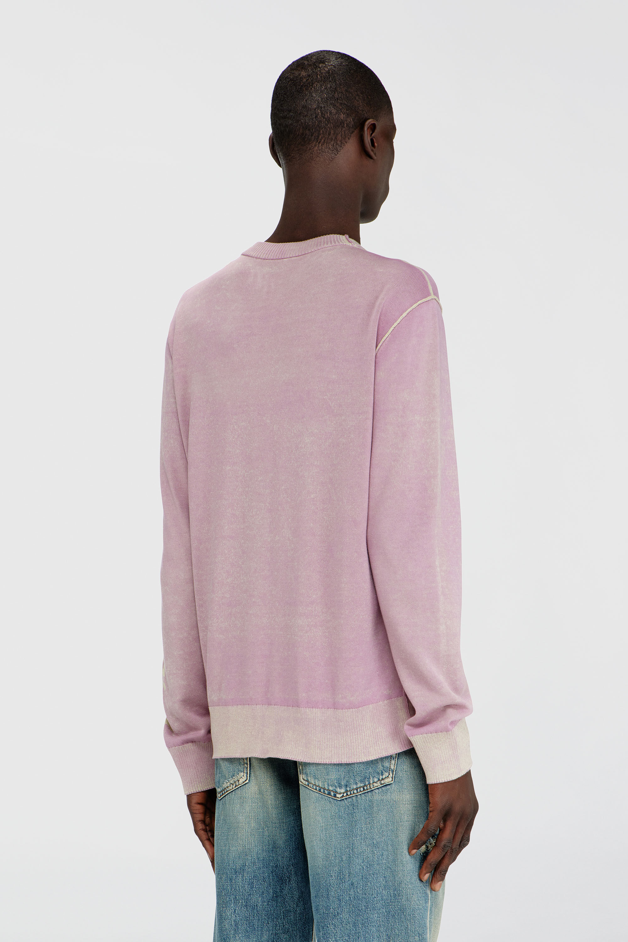 Diesel - K-LAUTI, Pull en coton trait&eacute; avec slogan Homme in Violet - 4