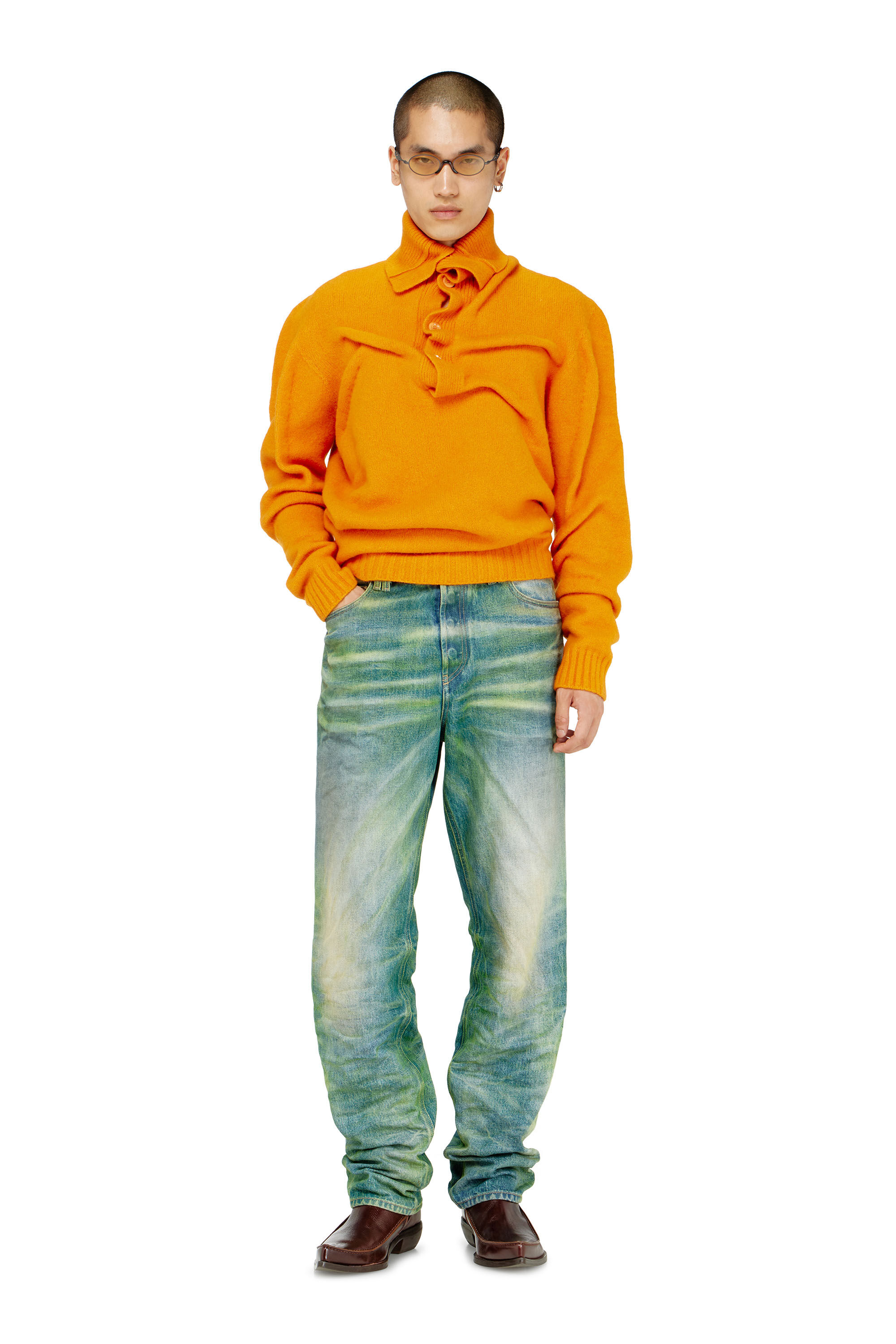 Diesel - K-ANDREW, Pull col boutonnage en maille bouillie froiss&eacute;e Homme in ToBeDefined - 1