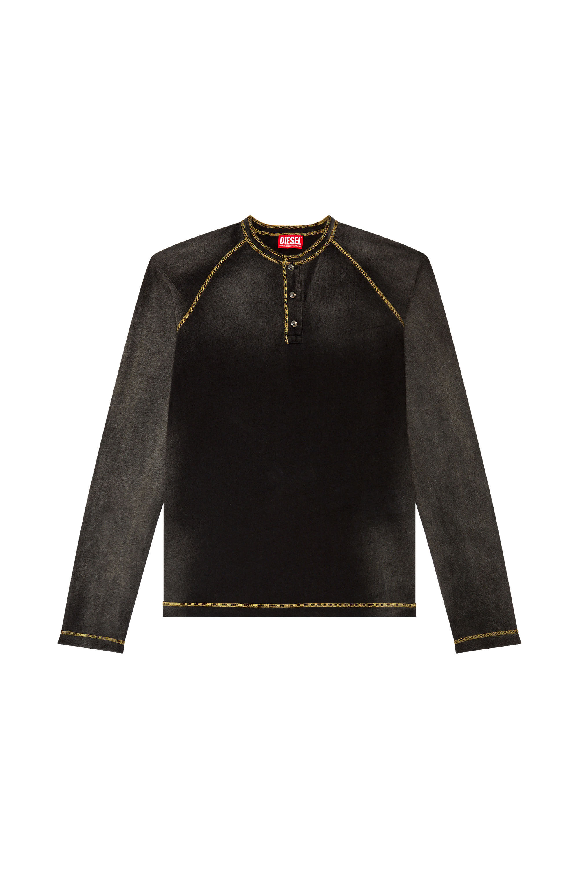 Diesel - T-RISY, Man's Henley T-shirt with sun-faded effect in Black - 2
