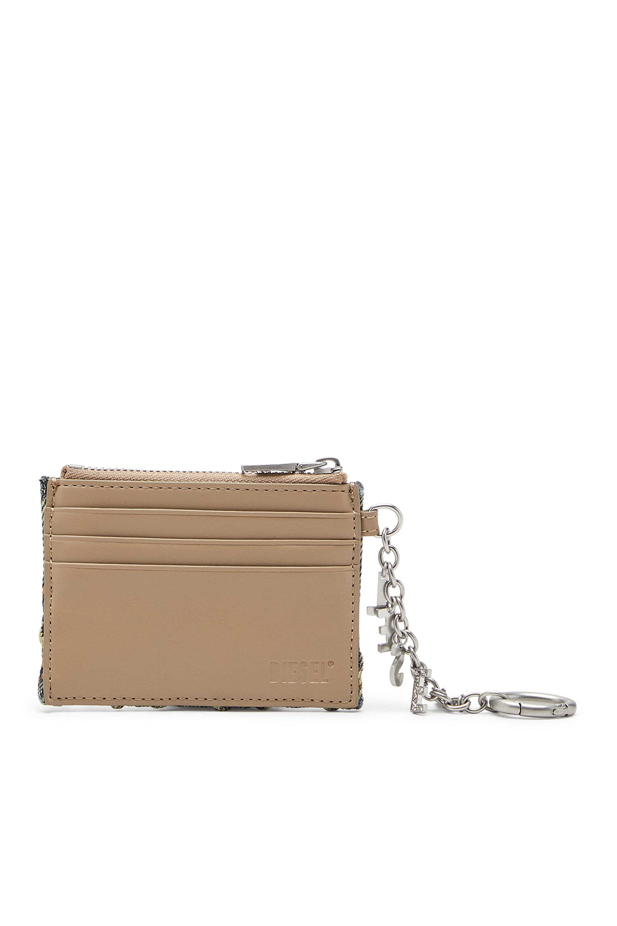 Diesel - CARD HOLDER WITH CHAIN, Porte-cartes en denim matelassé motif Argyle Femme in Bleu - 2
