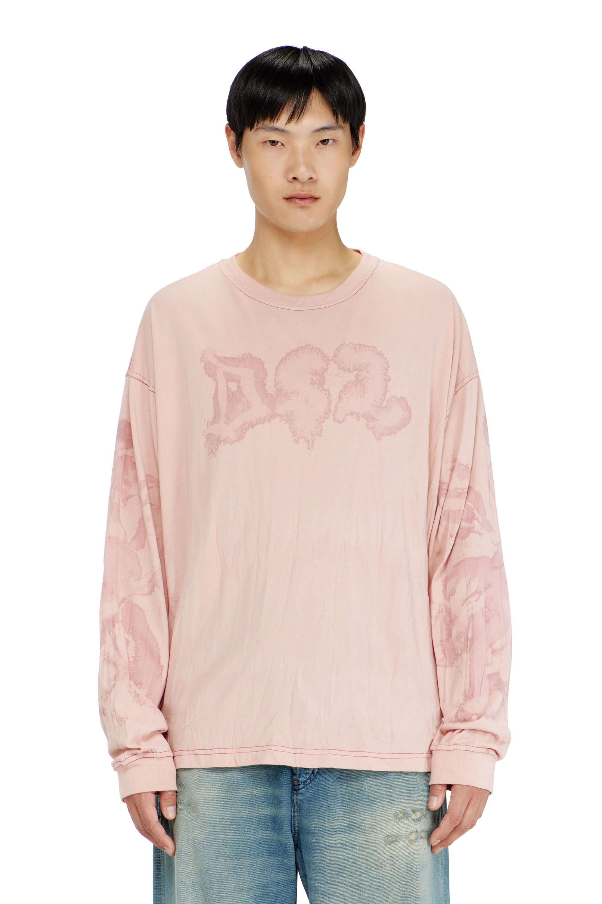 Diesel - T-BOXT-LS-AA4, T-shirt relaxed &agrave; manches longues avec imprim&eacute; tachet&eacute; Homme in Rose - 3