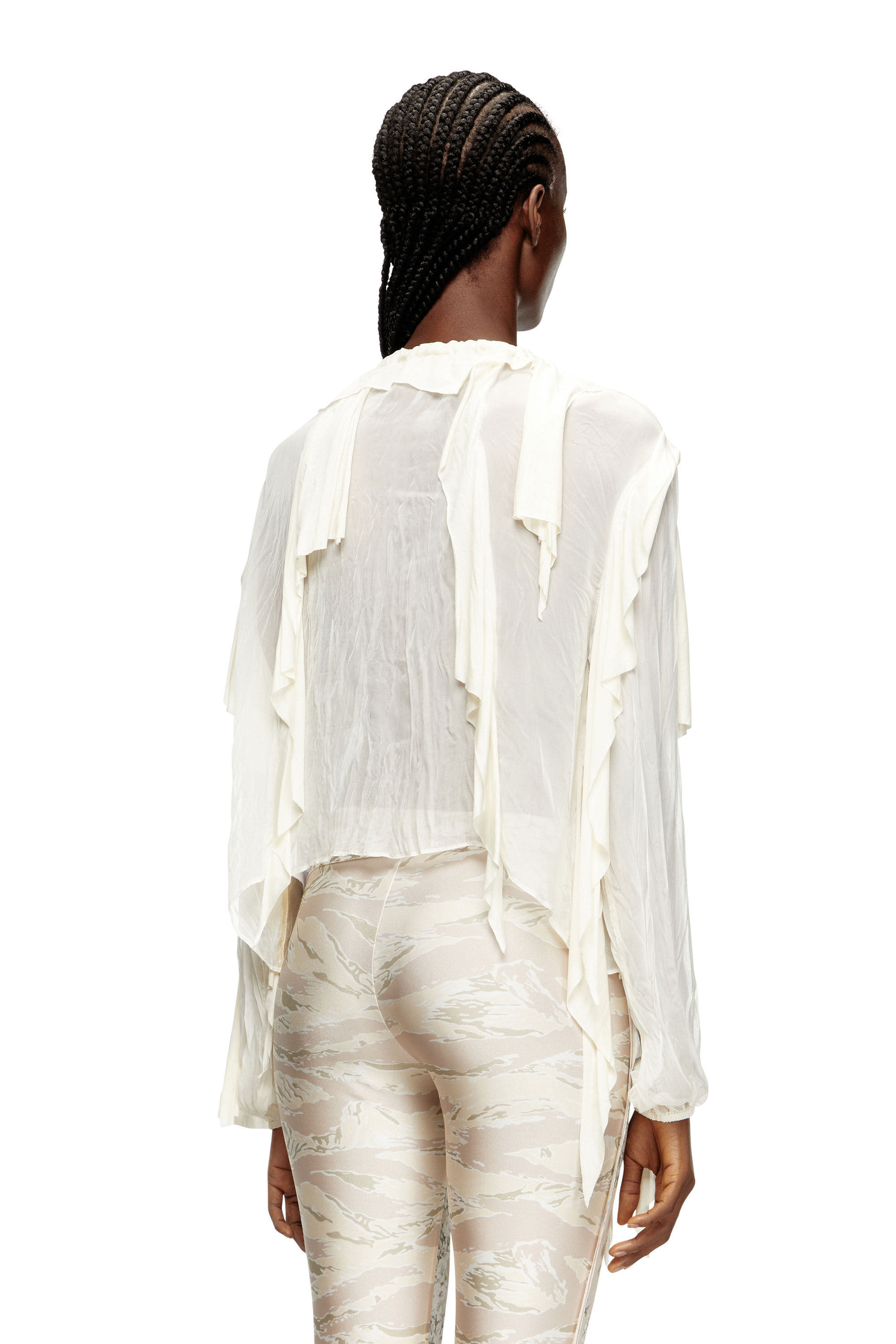 Diesel - C-LASSY, Chemisier à volants en mousseline froissée Femme in Blanc - 4