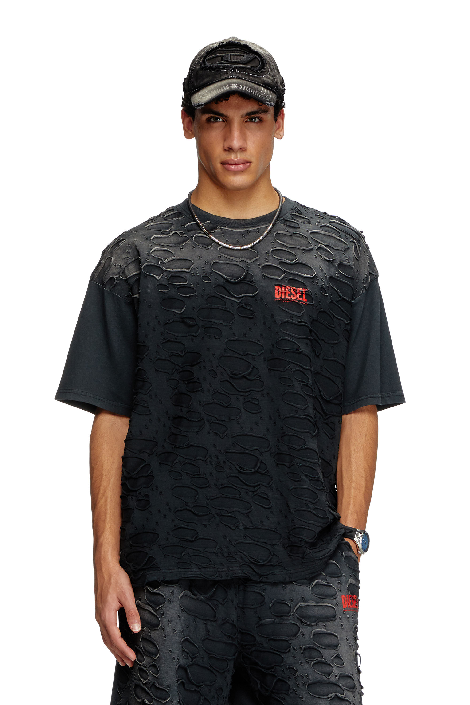 Diesel - T-BOXT-R29, T-shirt avec détail trou Homme in Noir - 3