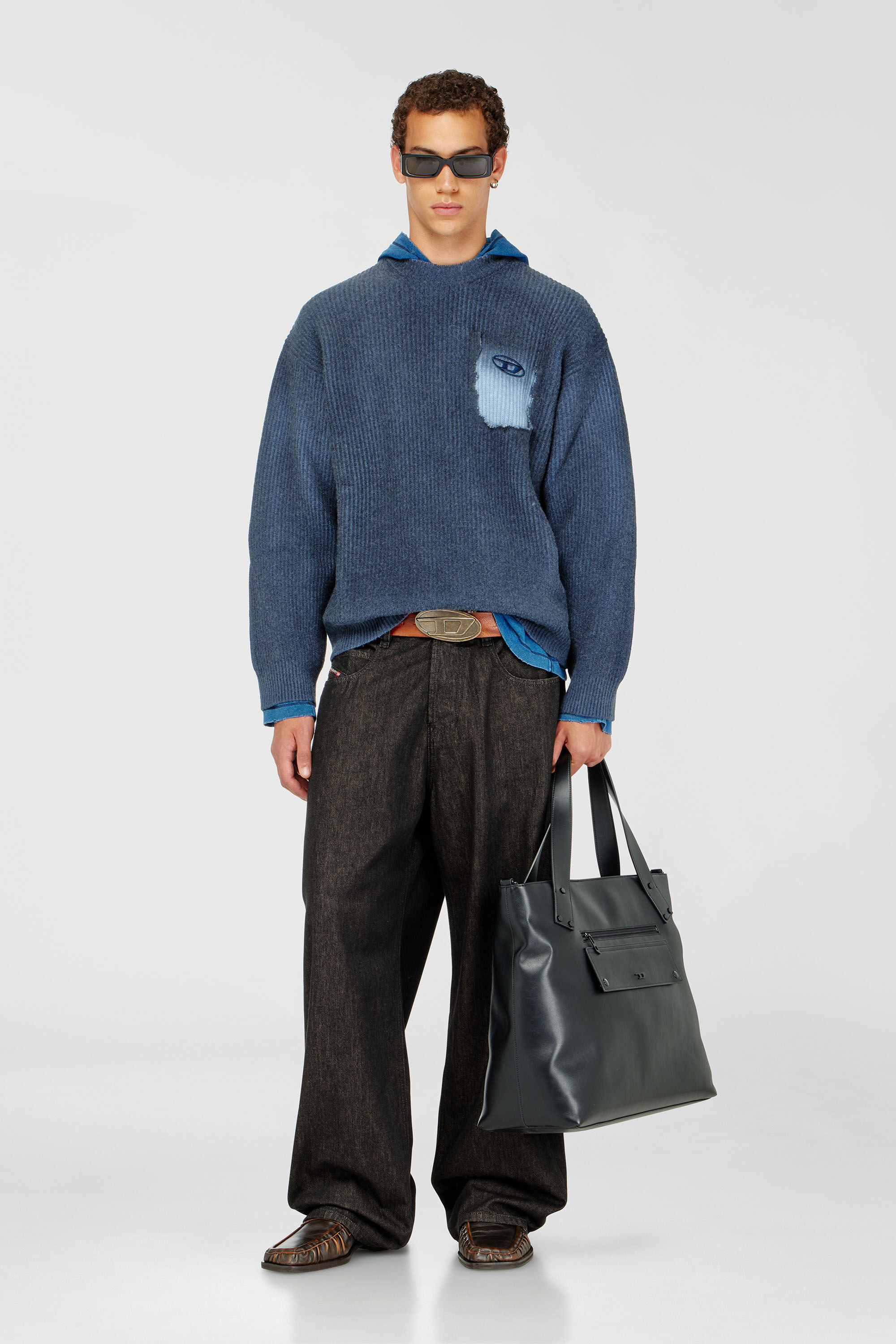 Diesel - K-PICKLER, Pull en m&eacute;lange de laine avec fausse poche Homme in Bleu - 1