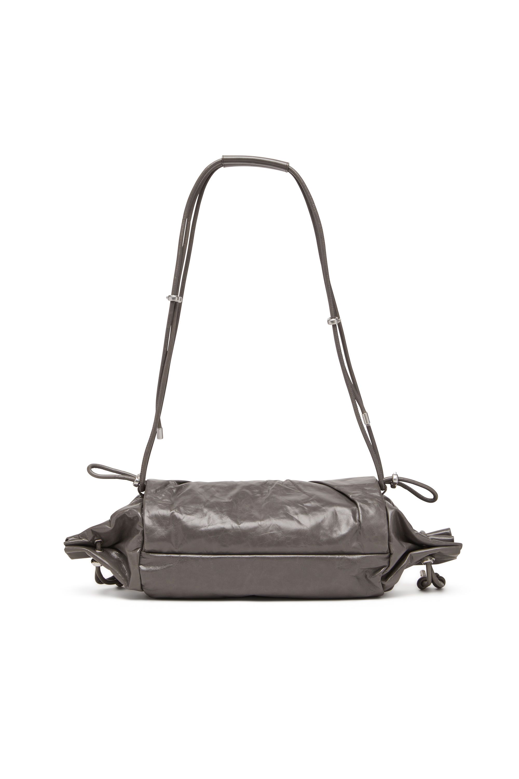 Diesel - SCRUNCH-D SHOULDER M, Scrunch-D M-Sac à bandoulière en cuir brillant Femme in Gris - 3
