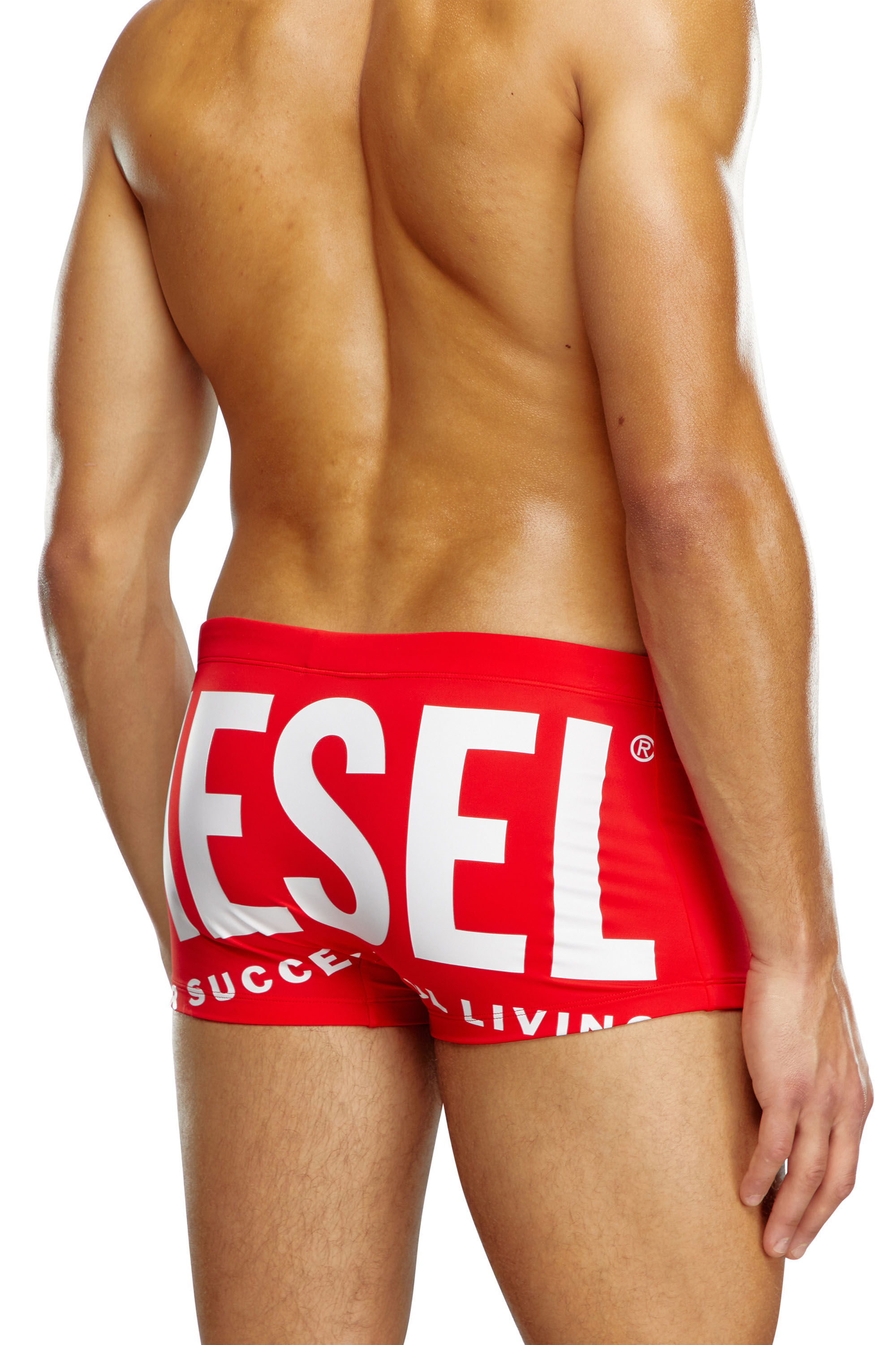 Diesel - BMBX-BRAD, Homme Boxer de bain avec logo imprimé à l'arrière in Rouge - Image 3
