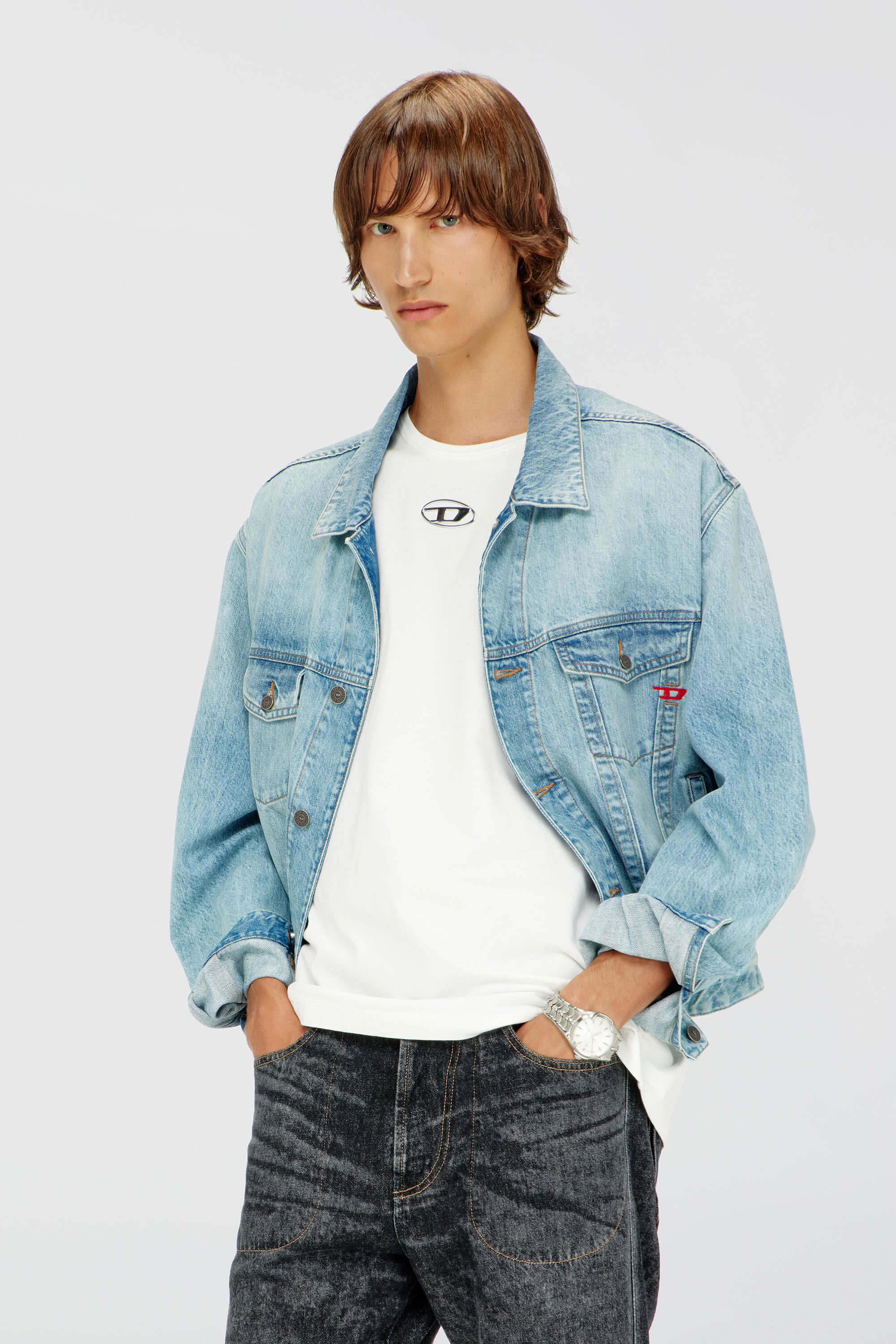 Diesel - T-NORM-IOD, T-shirt en coton l&eacute;ger avec logo Ovale D m&eacute;tallis&eacute; Homme in Blanc - 3