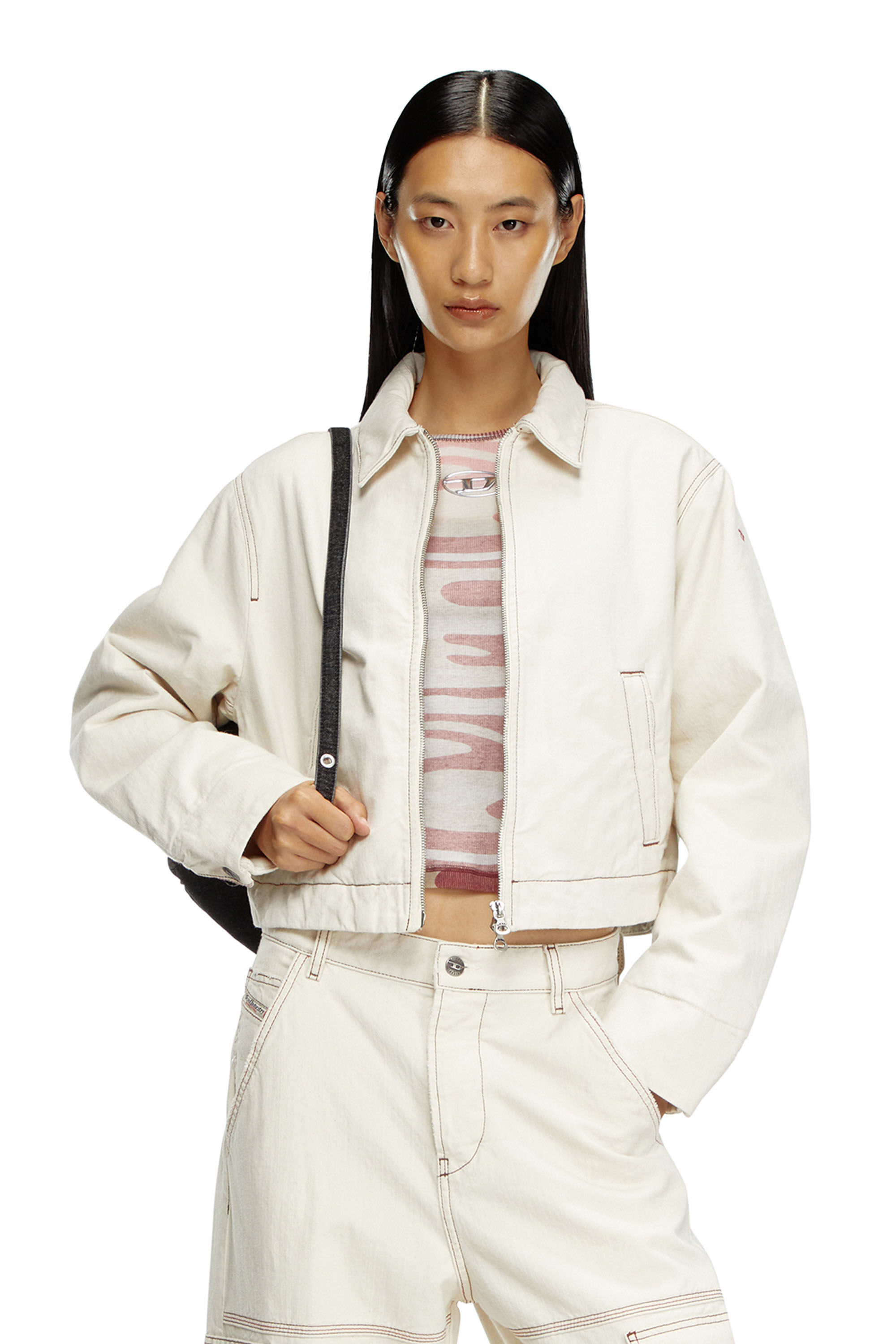 Diesel - DE-NOVA, Veste matelass&eacute;e en denim d&eacute;lav&eacute; Femme in Blanc - 3