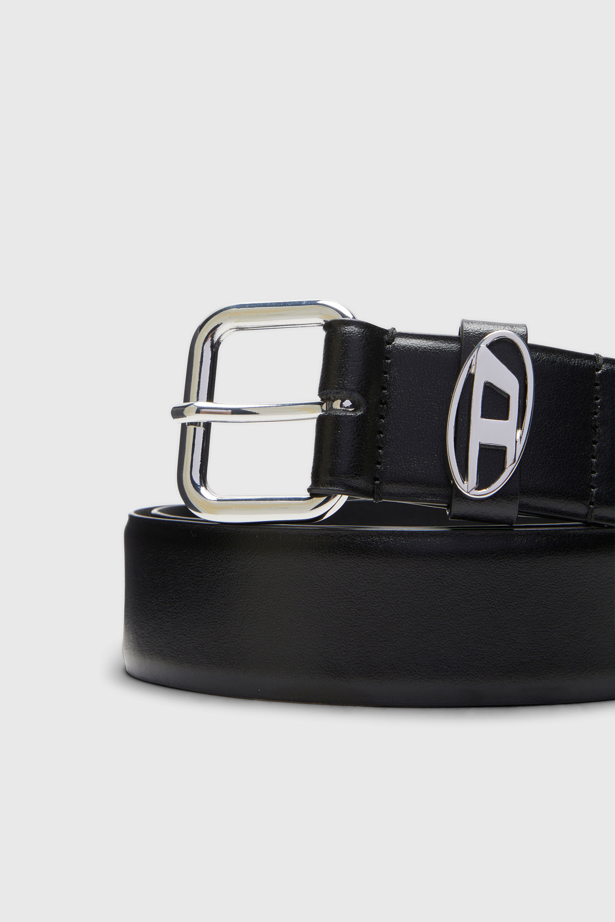 Diesel - B-1DR OVAL D LOOP, Ceinture 3.9 cm en cuir avec plaque &agrave; logo Mixte in Noir - 3