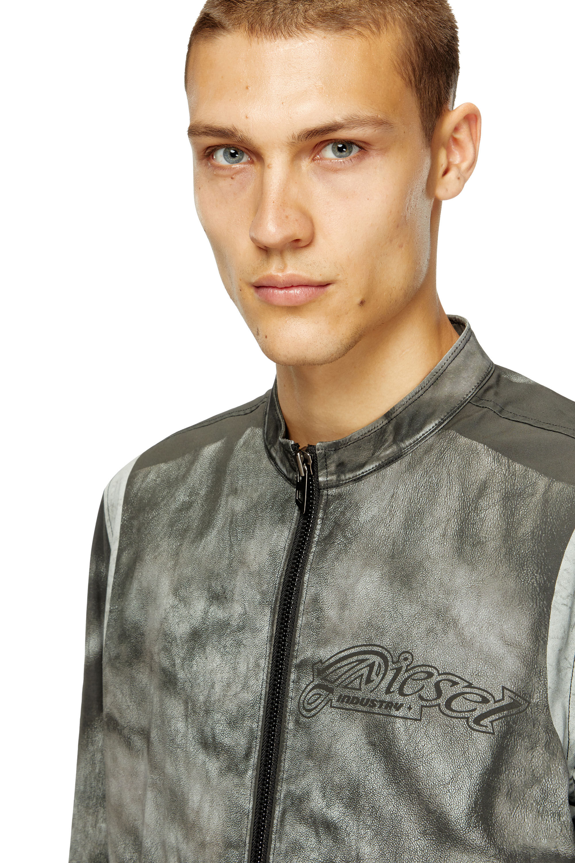 Diesel - J-EVERT, Veste de motard en toile imprimée Homme in Gris - 5