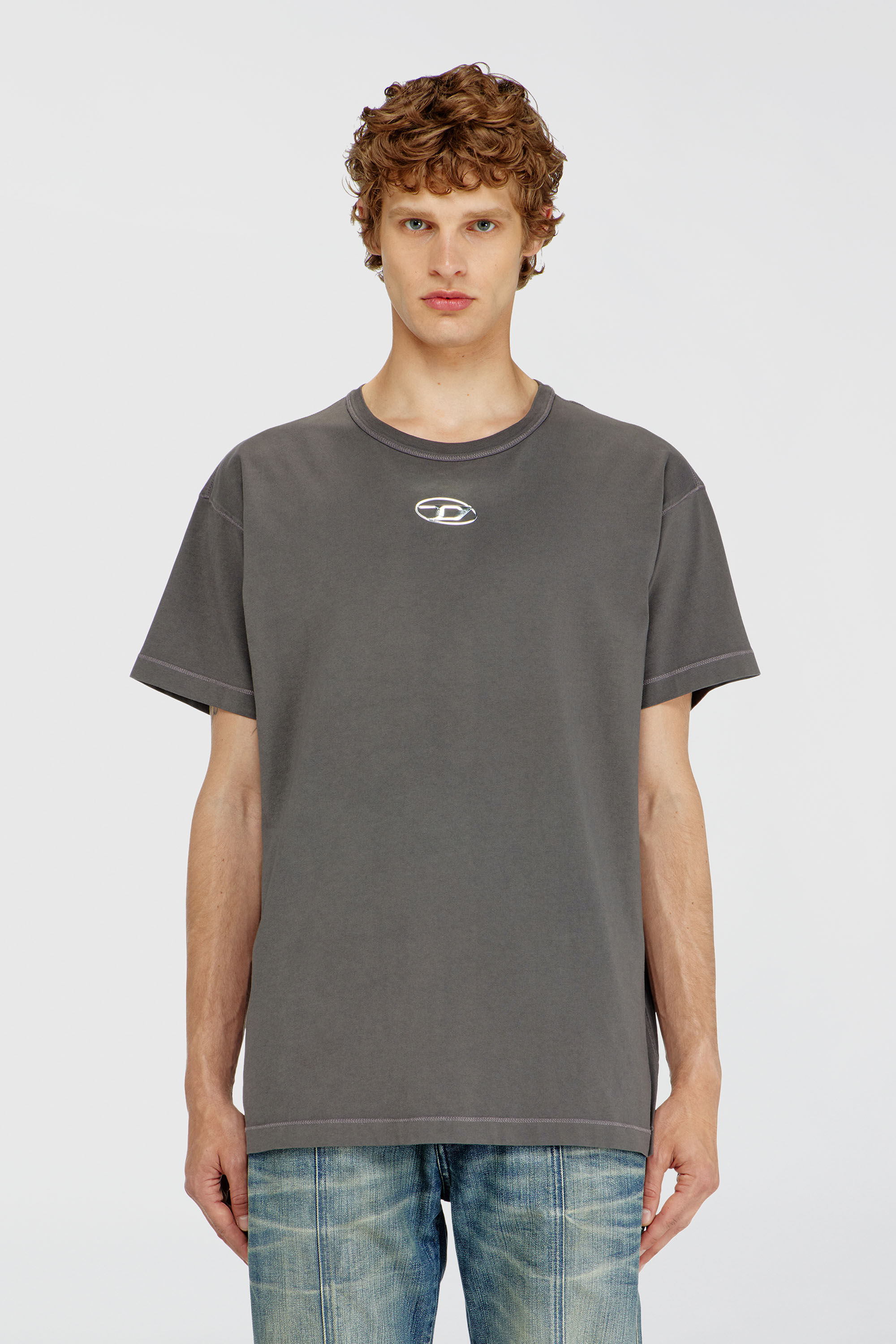 Diesel - T-NORM-IOD, Man's Light cotton T-shirt with metallic Oval D logo in Grey - 3