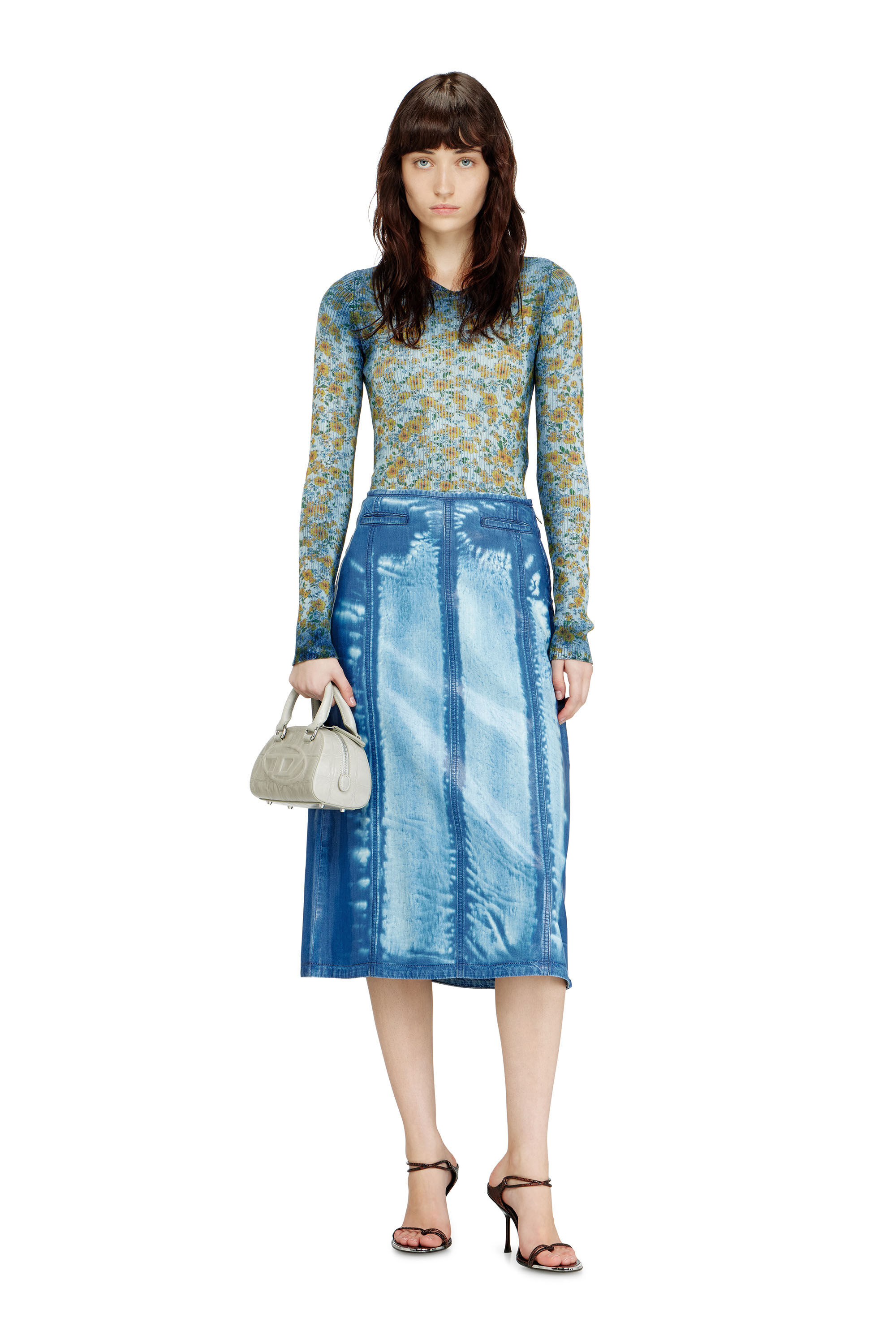 Diesel - M-EGE, Haut en maille c&ocirc;tel&eacute;e avec effet floral radiographique Femme in Bleu - 1