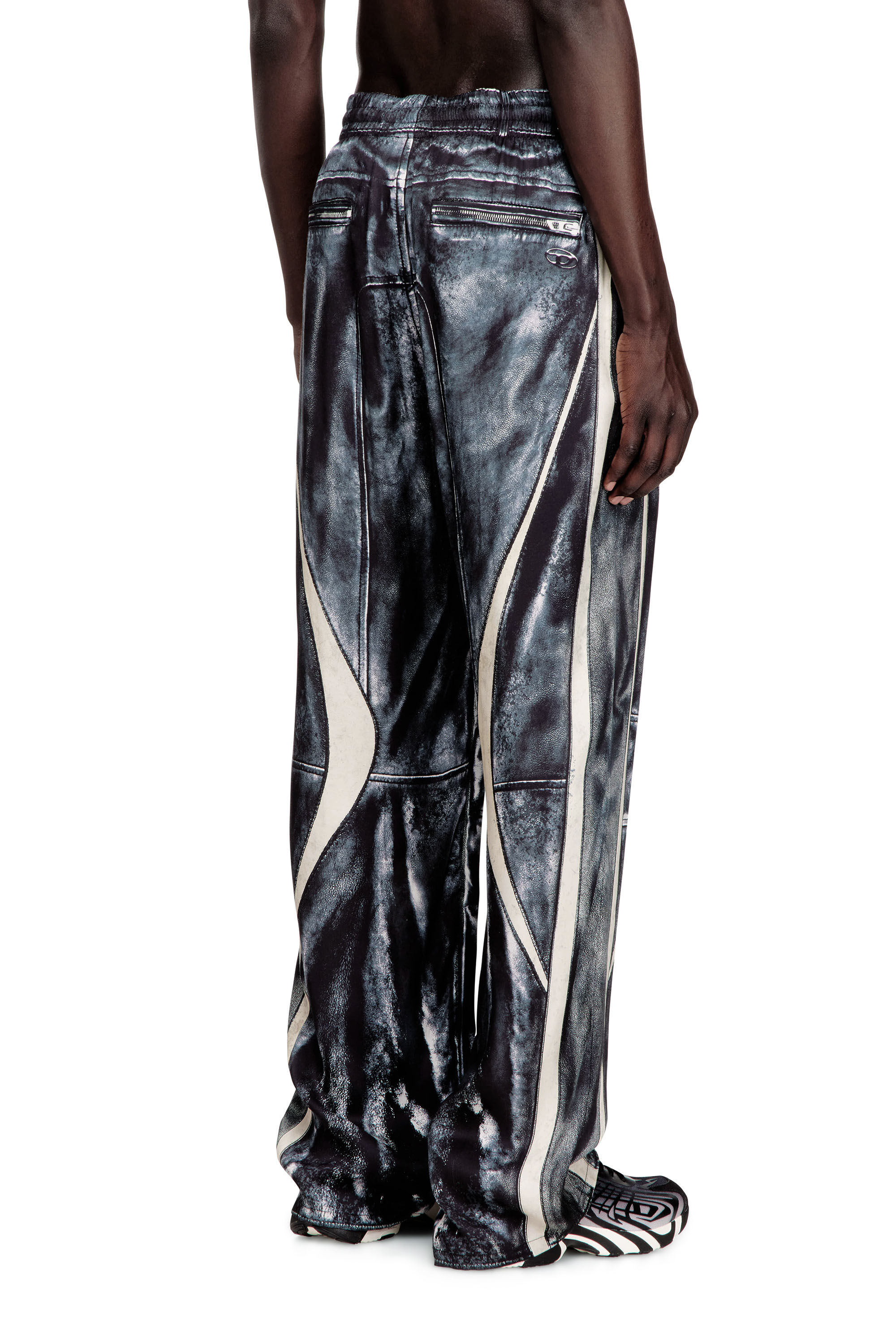 Men's Biker-trompe l'oeil satin track pants | Blue | Diesel