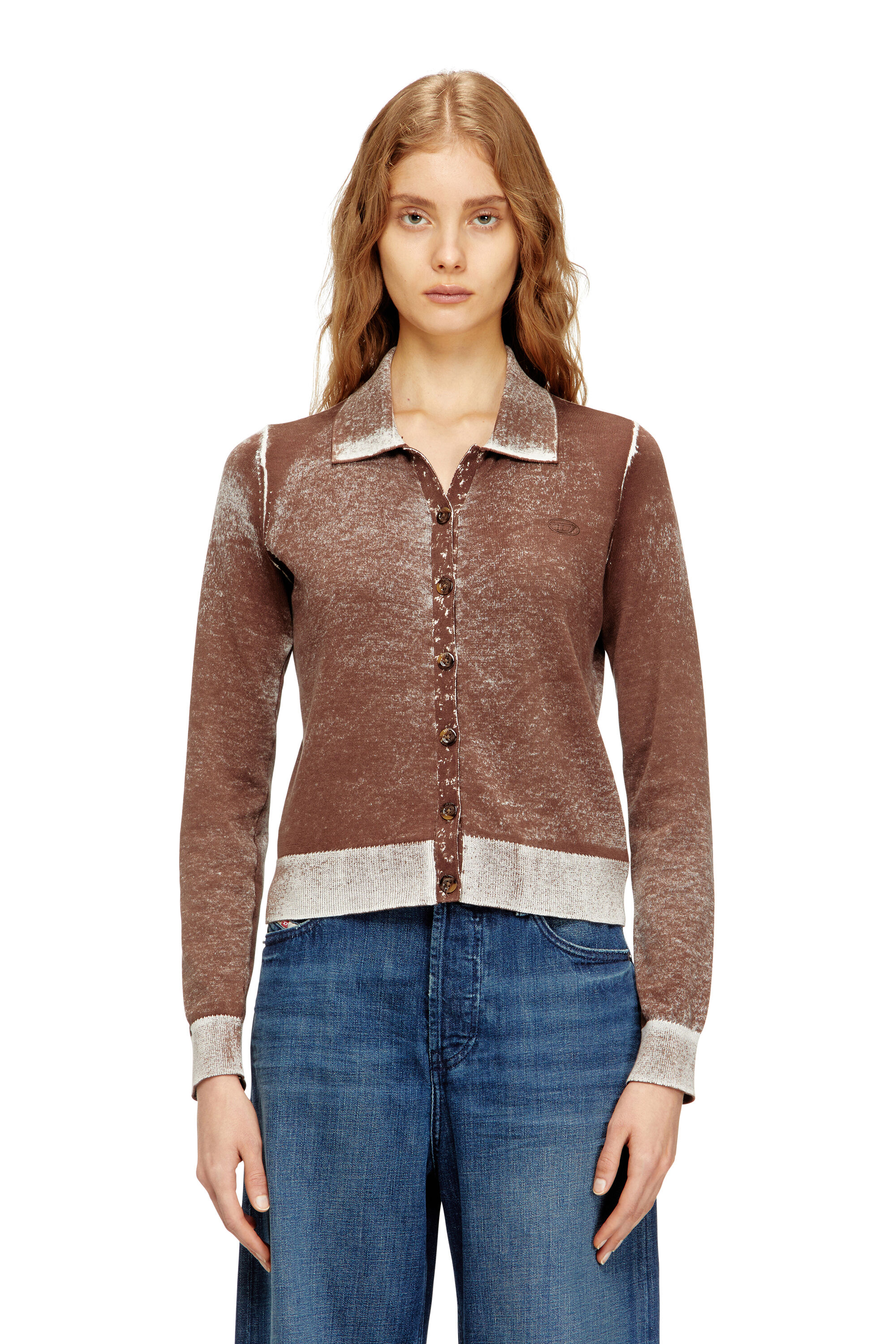 Diesel - M-LOREN, Cardigan avec impression invers&eacute;e d&eacute;lav&eacute;e Femme in Marron - 3