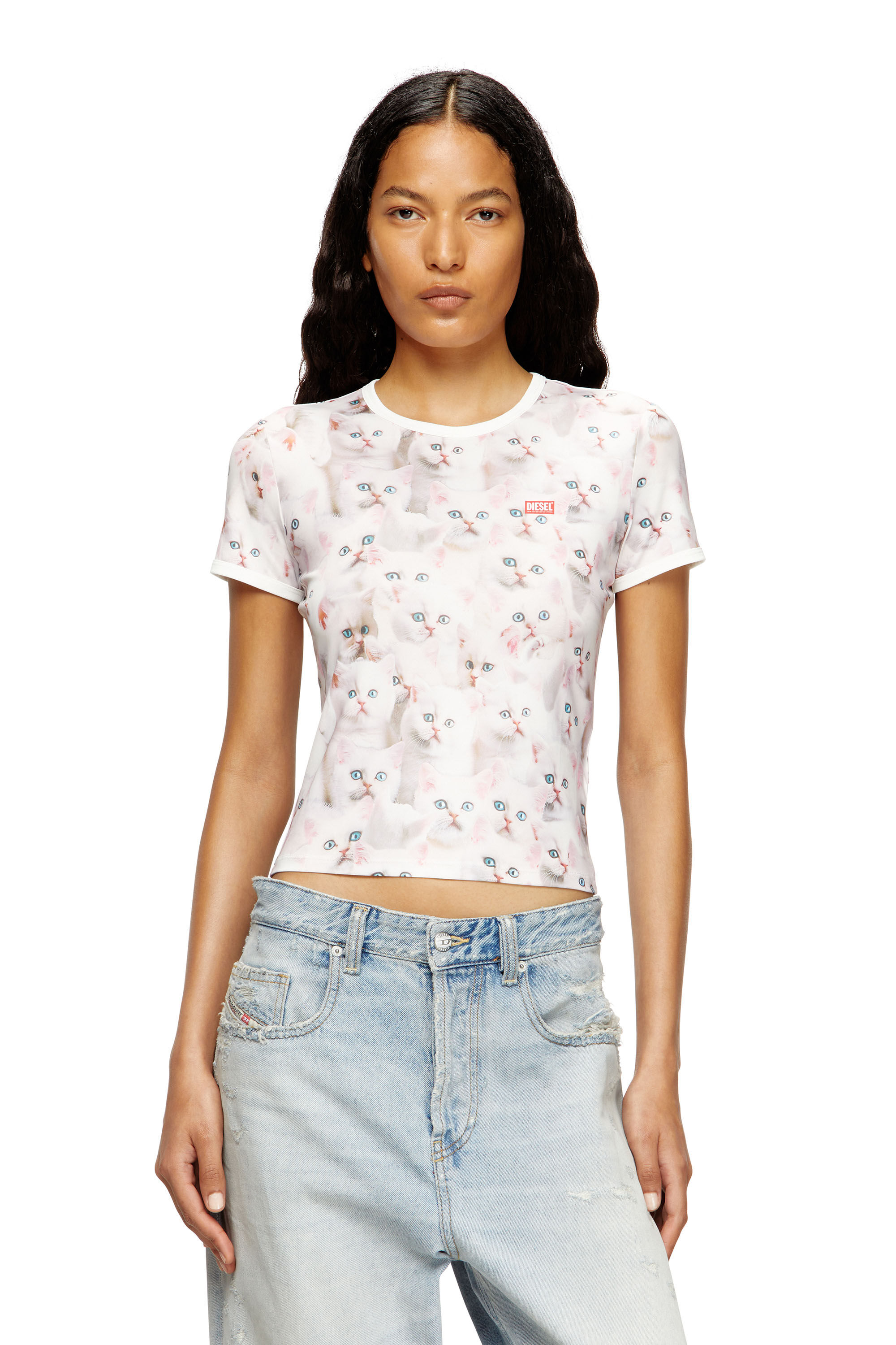 Diesel - T-UNCLAU, Haut en jersey avec imprimé intégral Femme in Blanc - 3