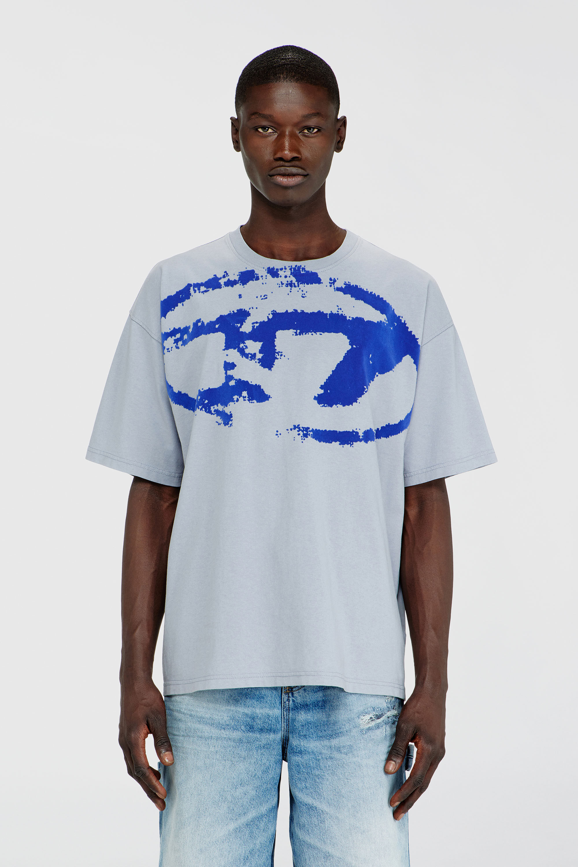 Diesel - T-BOXT-N14, T-shirt avec logo floqu&eacute; effet vieilli Homme in Bleu - 3