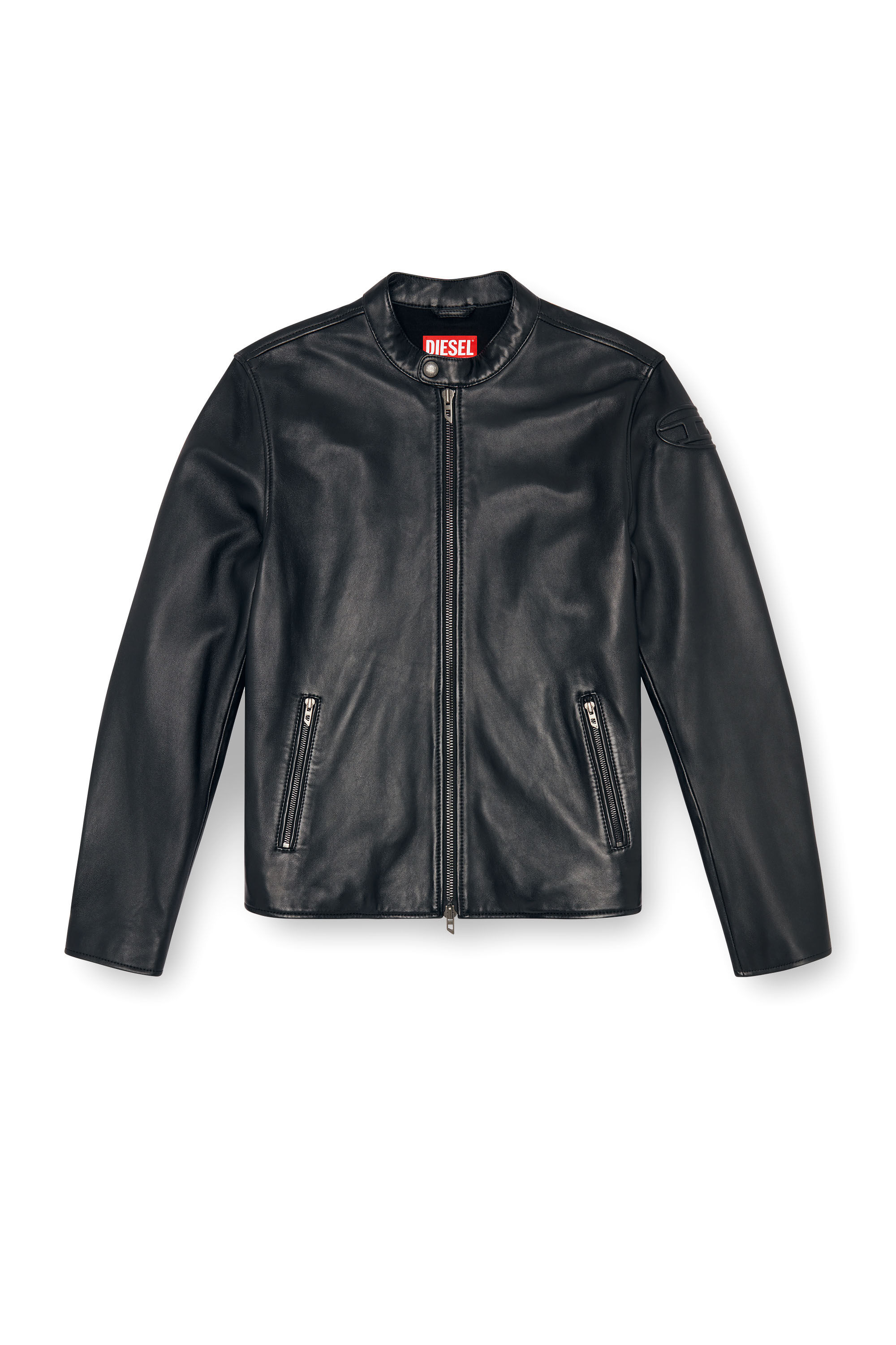 最安値級価格 Men's Leather biker jacket with embossed logo | Black | Diesel ジャケット・アウター