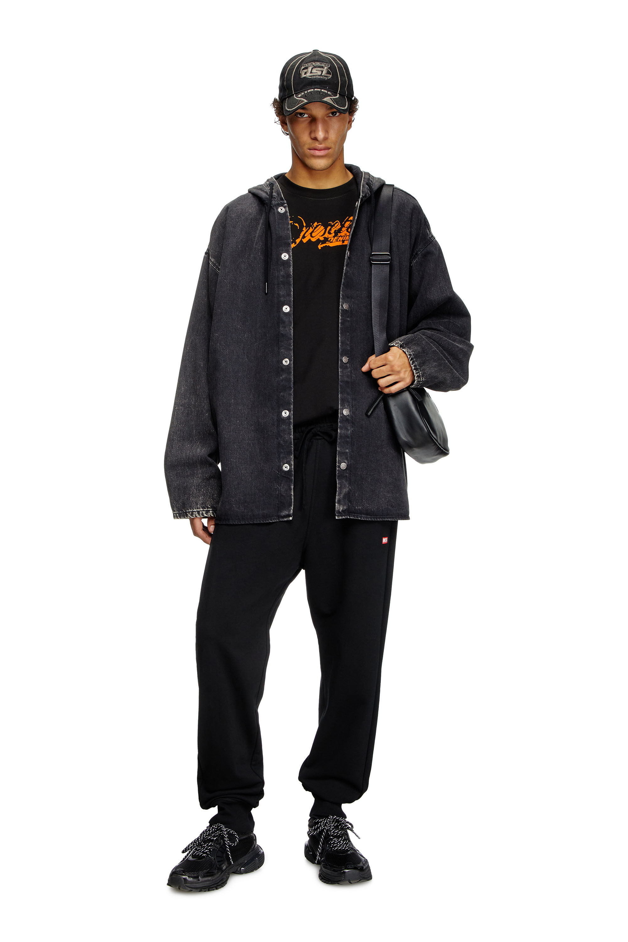 Tシャツ・カットソー DIESEL Black cotton T-Adjsut-R7 t-shirt (A164060QIAM 9XX) Men's T-shirt with distressed flocked logo | Black | Diesel
