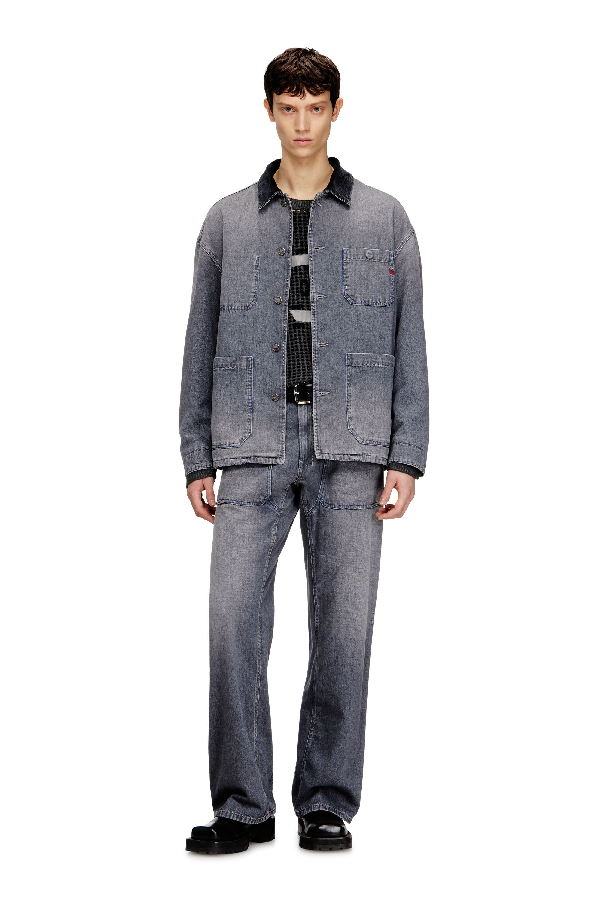 Diesel - D-STACK-U-L, Veste en jean style utilitaire avec col contrastant Mixte in Gris - 1