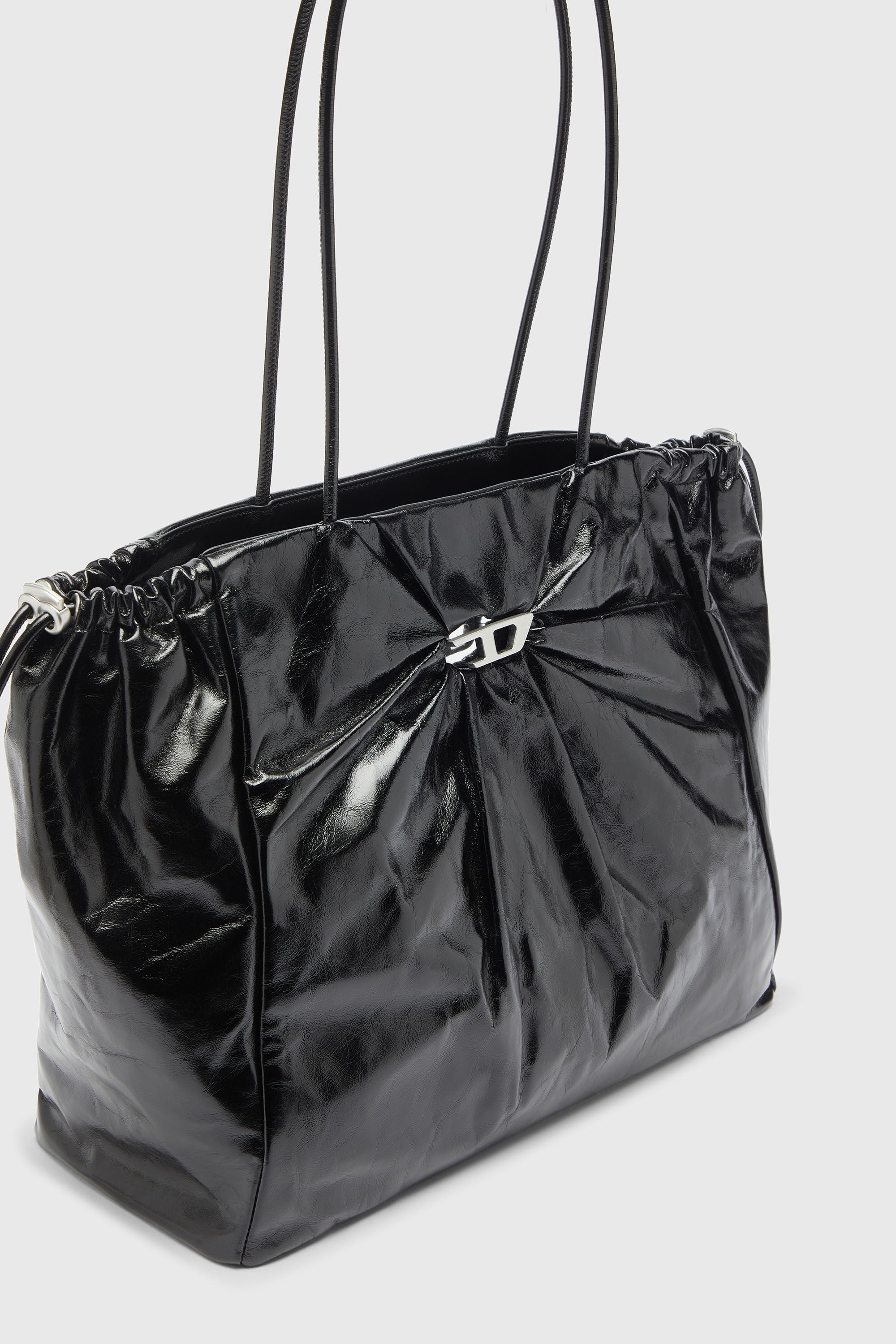 Diesel - SCRUNCH-D TOTE E/W, Scrunch-D - Sac cabas en cuir brillant effet froiss&eacute; Femme in Noir - 6