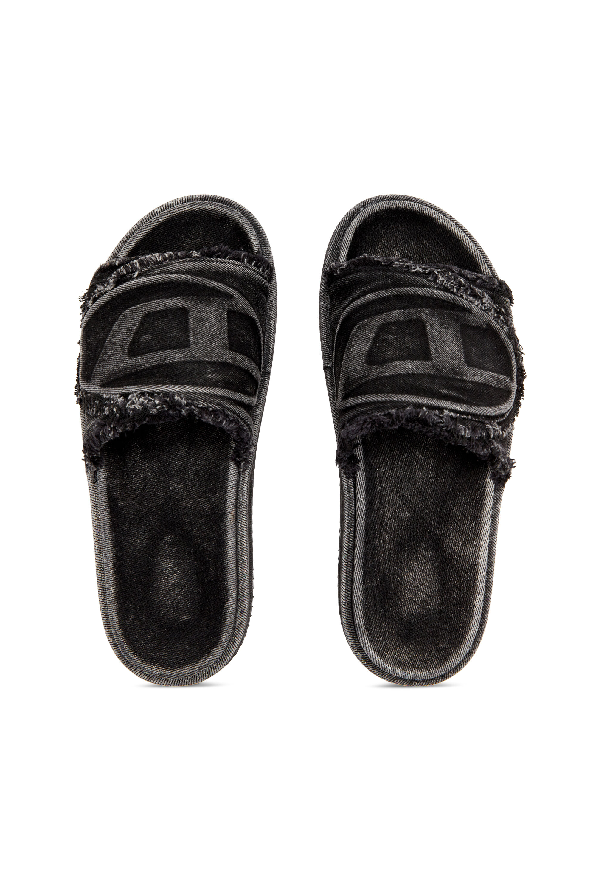 ★DIESEL★ SA Slide D Oval Sandal Black Y03356P5257H1939 Women's Sa-Slide D-Distressed denim slides | Black | Diesel